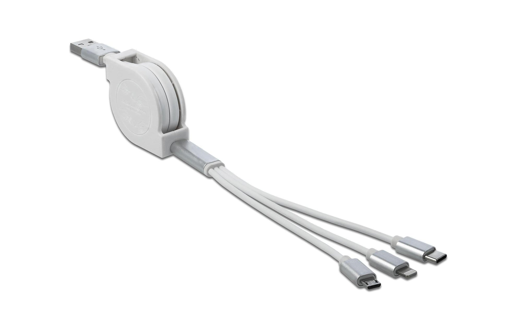 DeLOCK Multi-Kabel – 3-in-1 USB-A auf USB-C/Micro-USB/Lightning 0,98 m, aufrollbar – für iPhone/Android