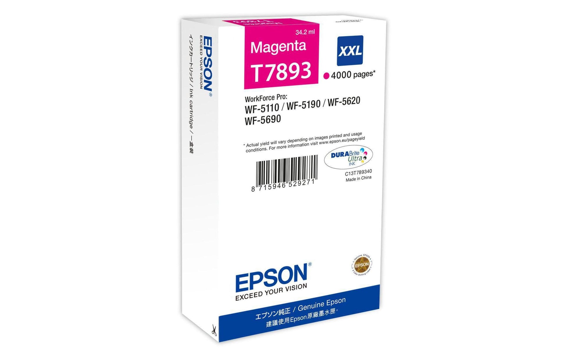 Epson Tintenpatrone T7893, Magenta, 4'000 Seiten – für Inkjetdrucker/Multifunktionsgeräte
