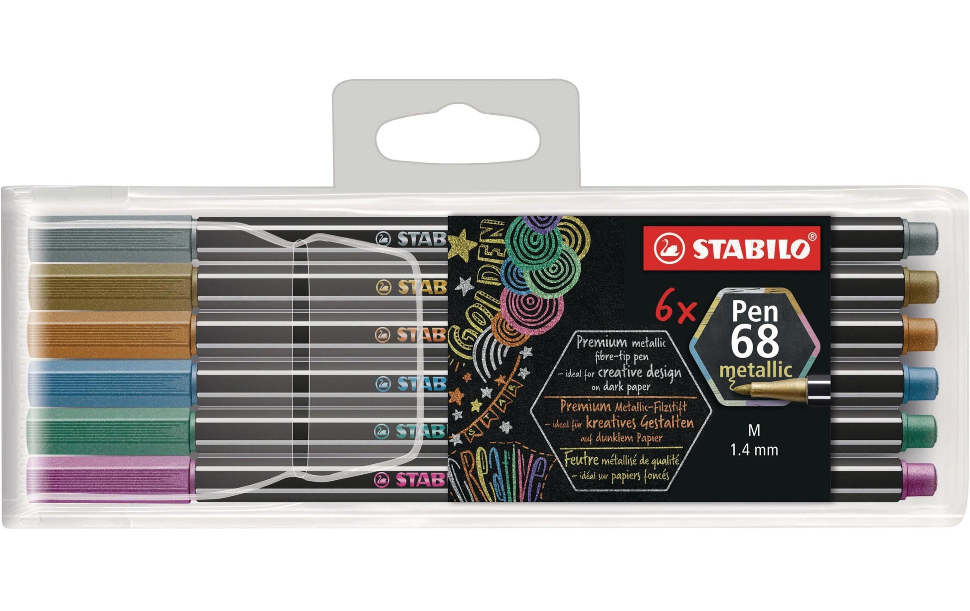 STABILO Pen 68 Metallic Filzstifte – Rundspitze, 1,4 mm, 6 Farben