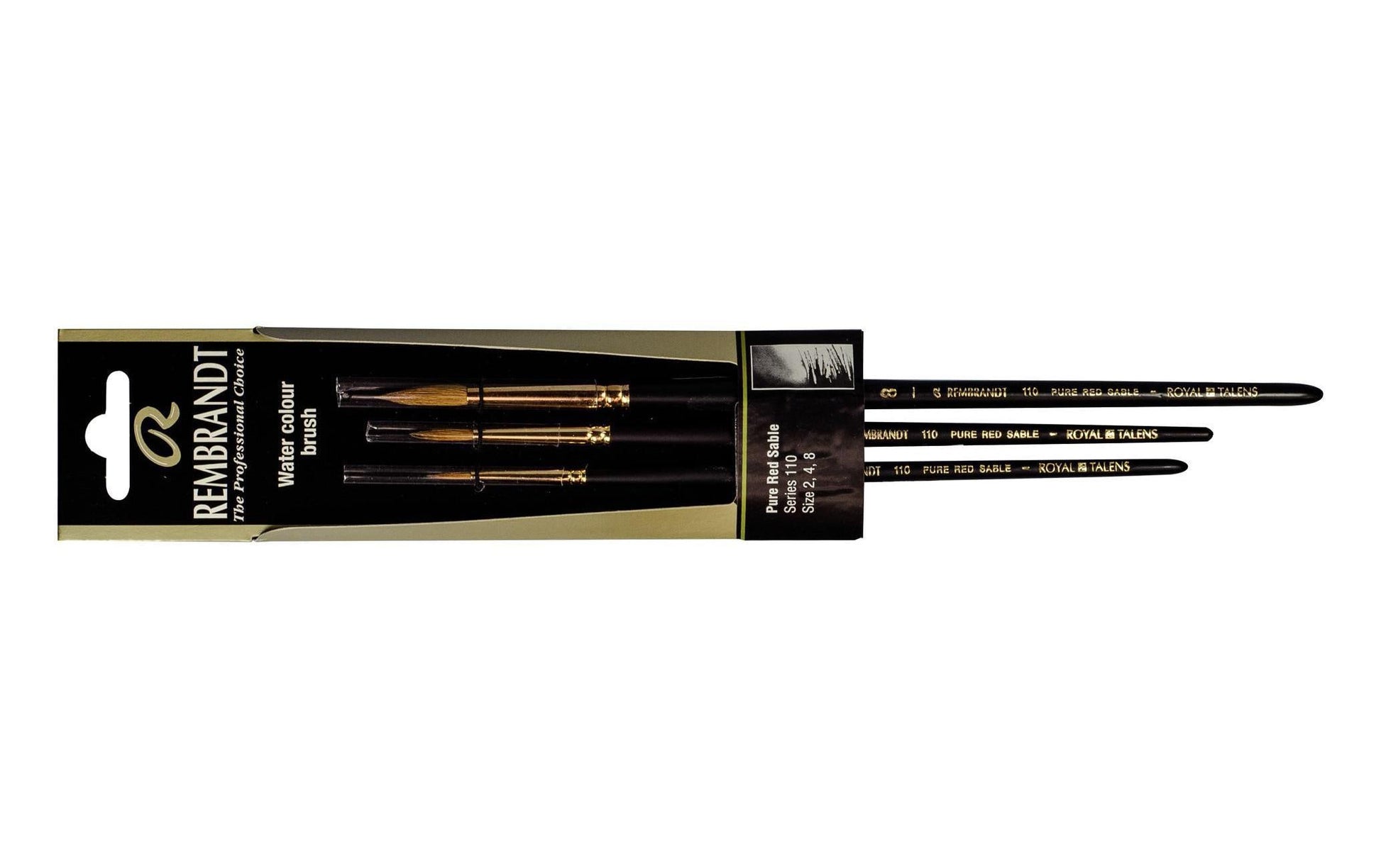 Royal Talens Rembrandt – Pinsel-Set – Sortiert, Rotmarderhaar, Holzgriff, Grösse 2/4/8, 3er-Set, Schwarz