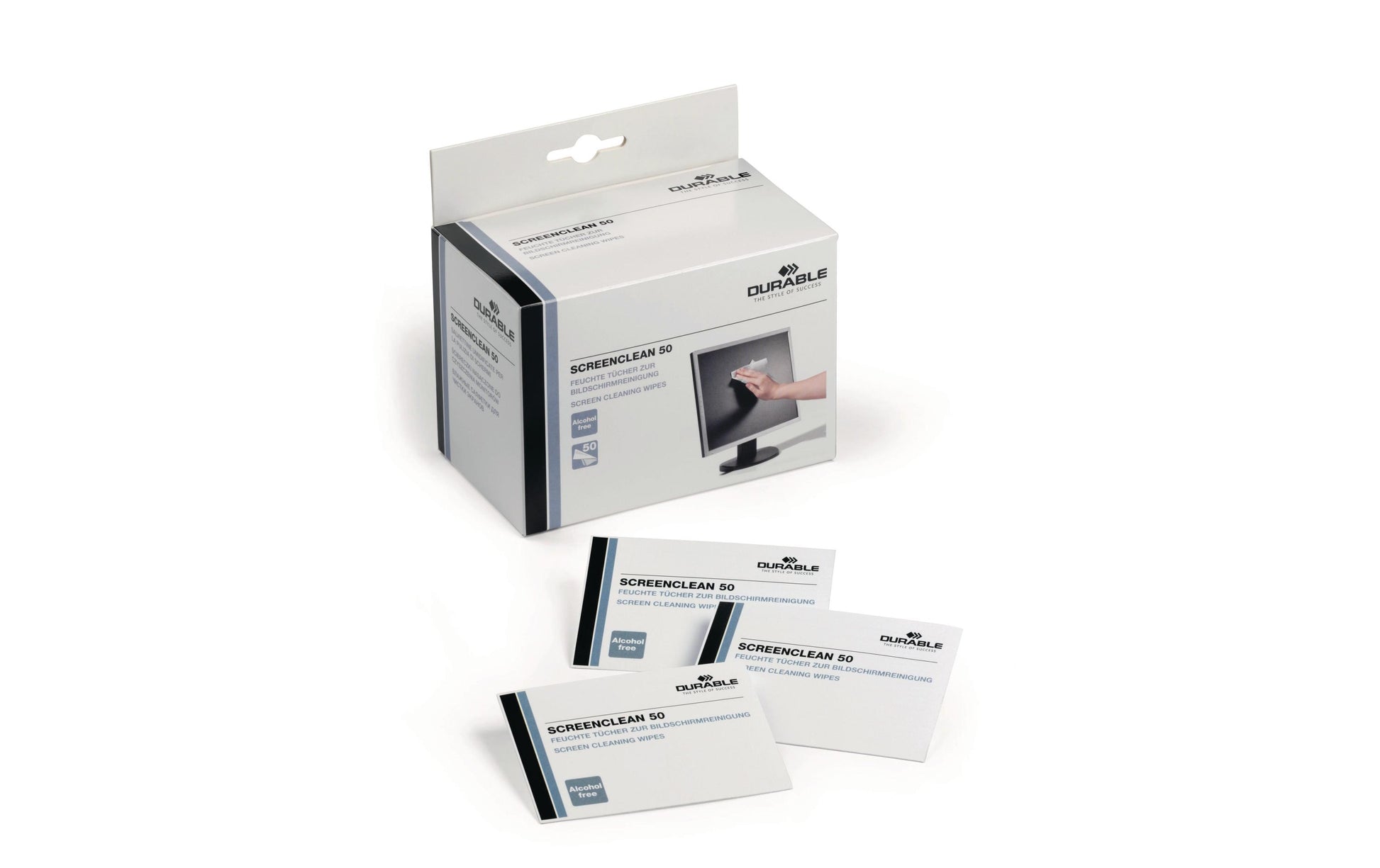 Durable Reinigungstücher Screenclean 50 – alkoholfrei – für LCD/TFT/Plasma – 50 Stk.