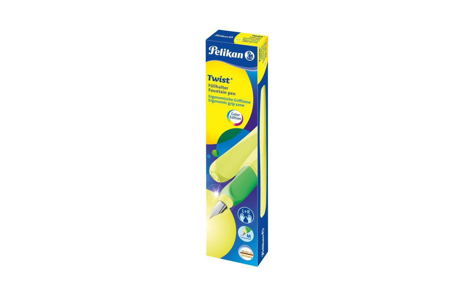 Pelikan Twist – Federspitze M – für Rechts- & Linkshänder – Neongelb, Blau – Patronen
