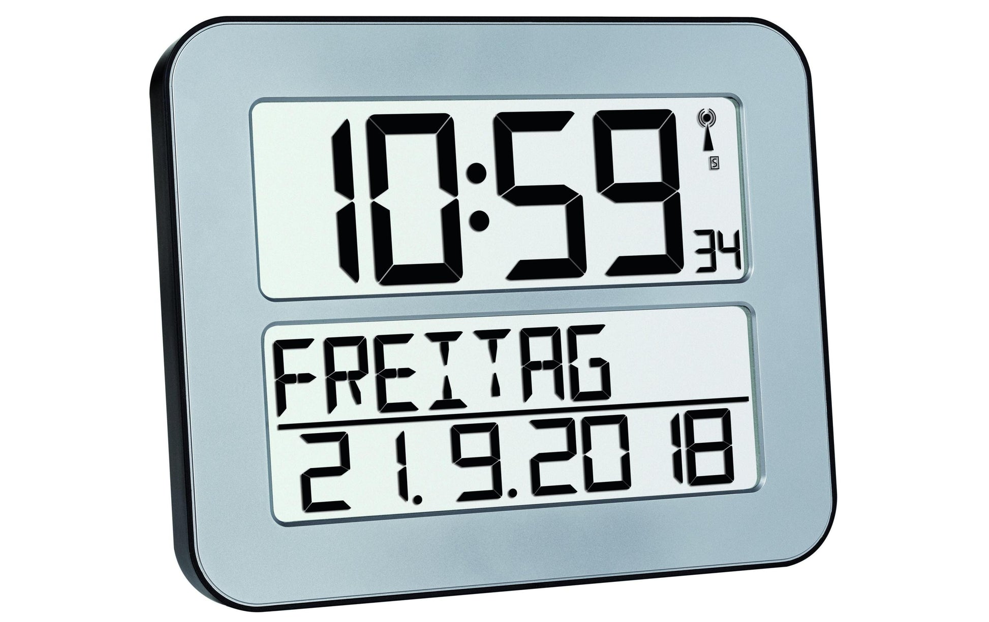 TFA-Dostmann TFA Dostmann TimeLine MAX Funk-Wecker – digital – 25,8 × 21,2 × 3,0 cm, silber, Datum, lautlos