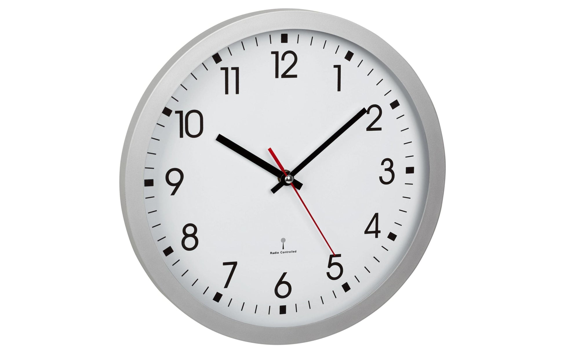 TFA-Dostmann Wanduhr – Funk, analog, Ø 30 cm, Silber, Kunststoff