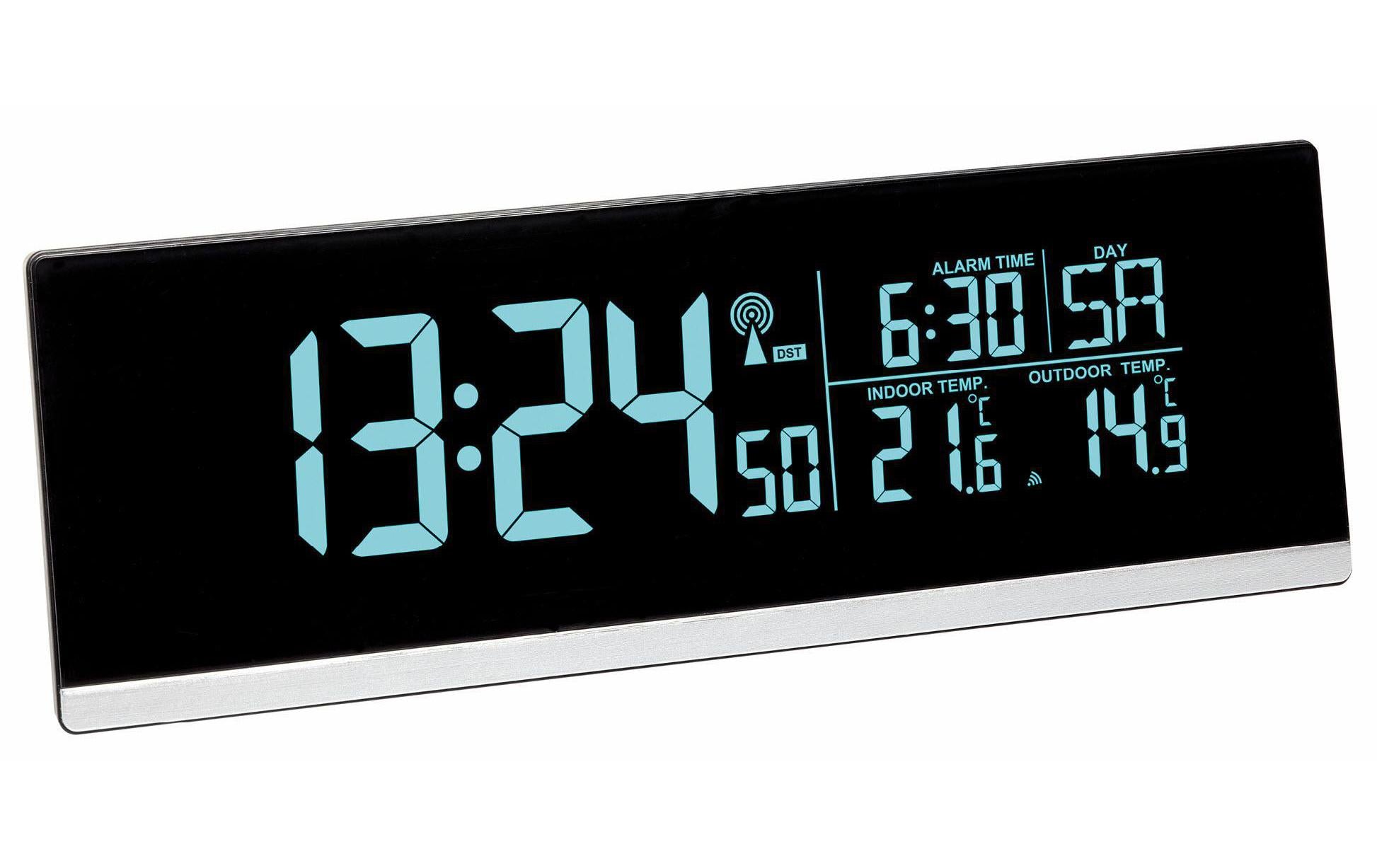 TFA-Dostmann TFA Dostmann Digitalwecker – Funk, Thermometer, USB, 21,5 × 7,5 × 3 cm, Schwarz