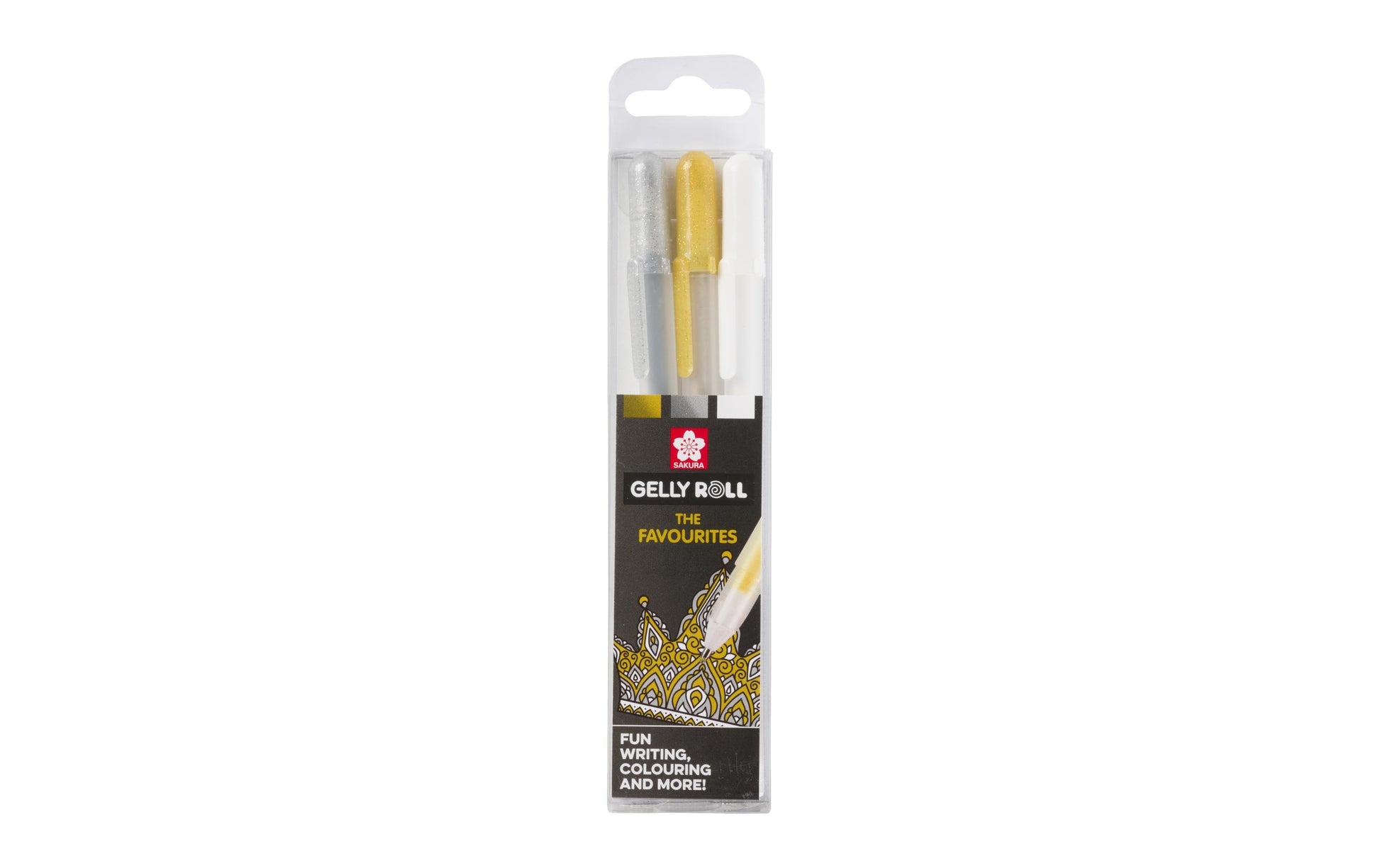 Sakura Gelschreiber 3er Set – 3 Farben, 0,5 mm, schnelltrocknend, für dunkles Papier, Kappe