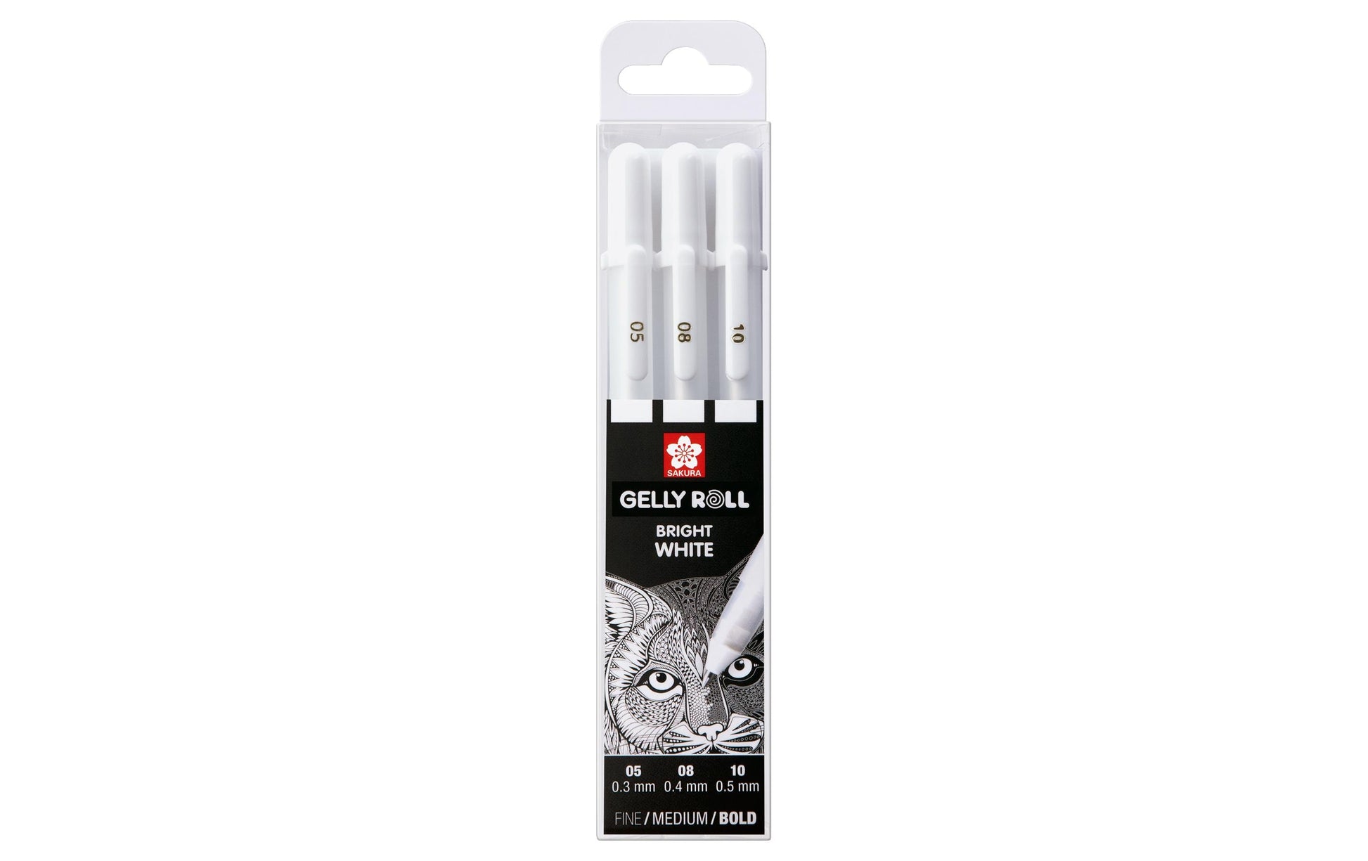 Sakura Basic White Gelschreiber 3er Set – weiss, 0,3/0,4/0,5 mm, schnelltrocknend, für dunkles Papier, Kappe
