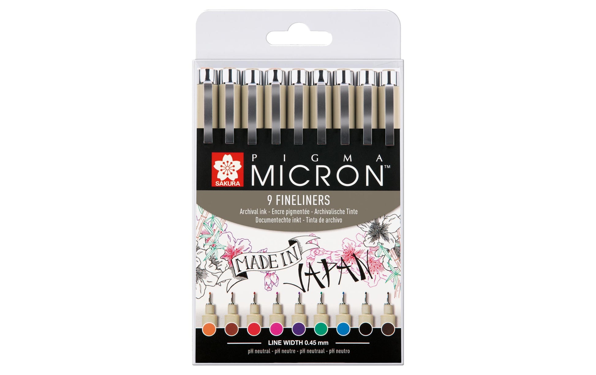 Sakura Pigma Micron Fineliner – 9er-Set – 0,45 mm – 9 Farben, sortiert – wasserfest
