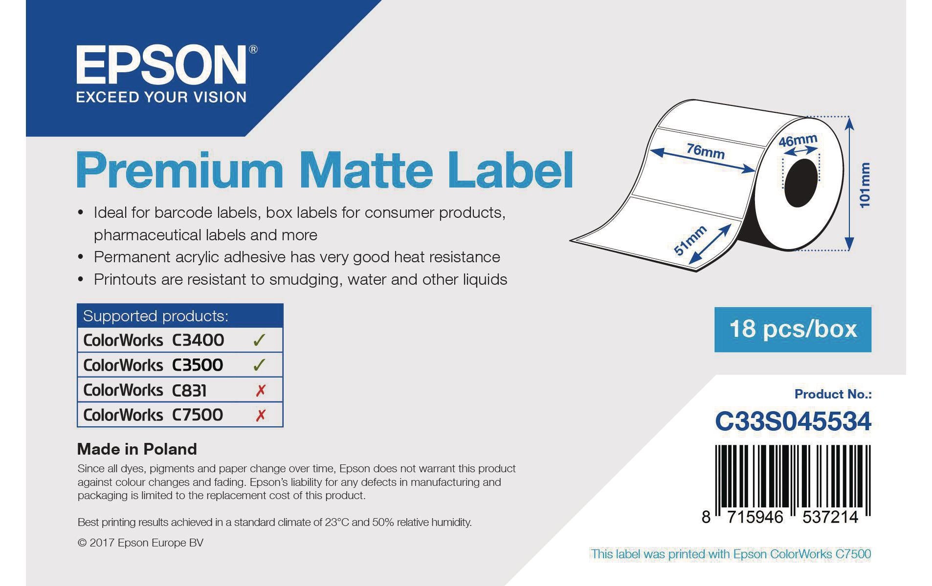 Epson Drucketiketten, 76 mm × 51 mm, 650 Etiketten