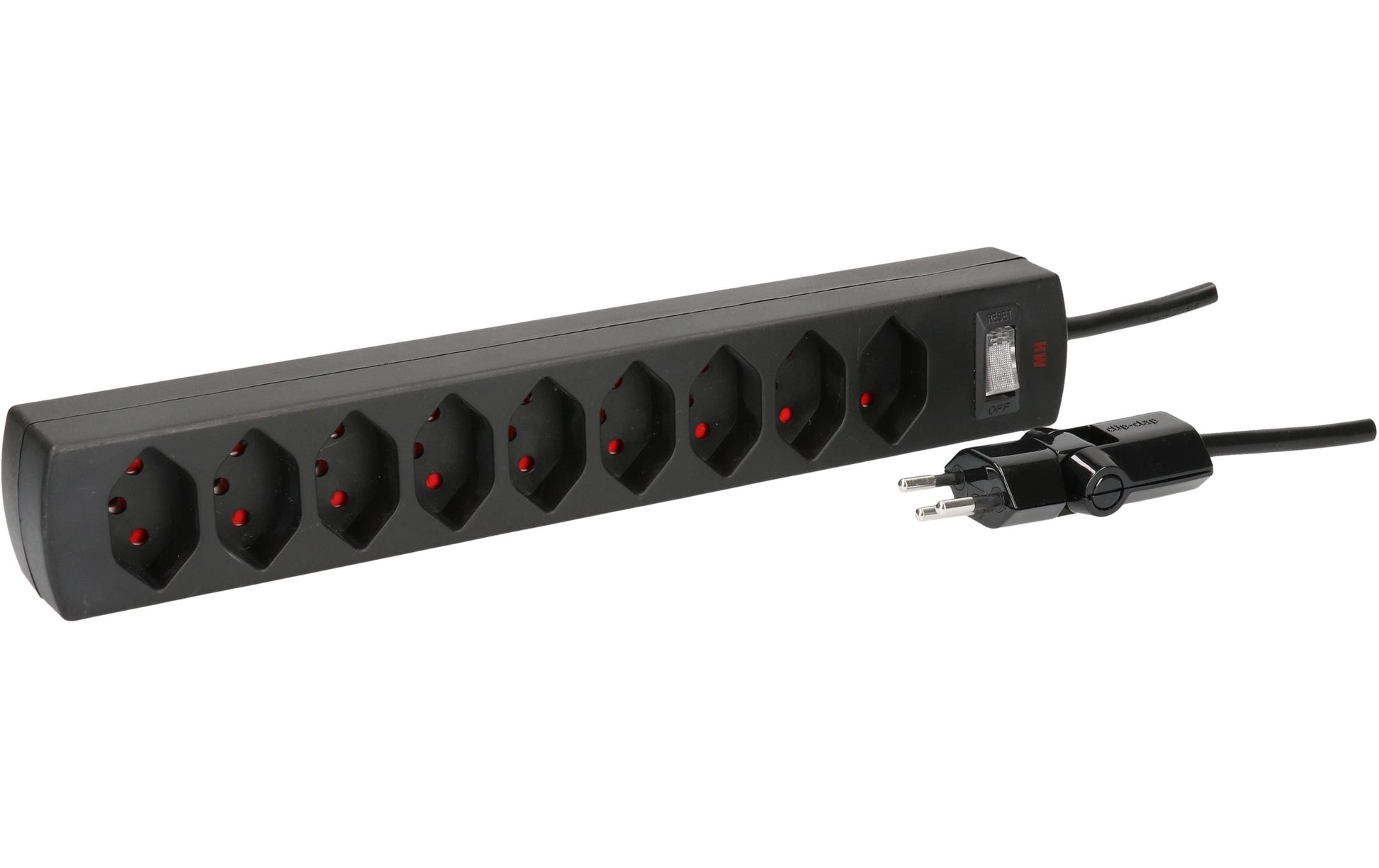 Max Hauri AG Max Hauri SAFETY-LINE Steckdosenleiste, 9×T13, mit Schalter, 2 m, Eingang T12, Kinderschutz, 1 mm² – Schwarz