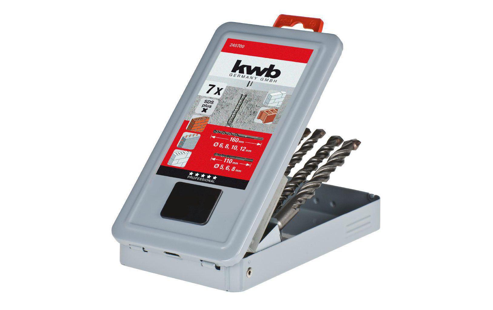 kwb SDS Plus Hammerbohrer-Set 5/6/8 × 110 mm, 6/8/10/12 × 160 mm – 7-tlg. – für Mauerwerk & Beton