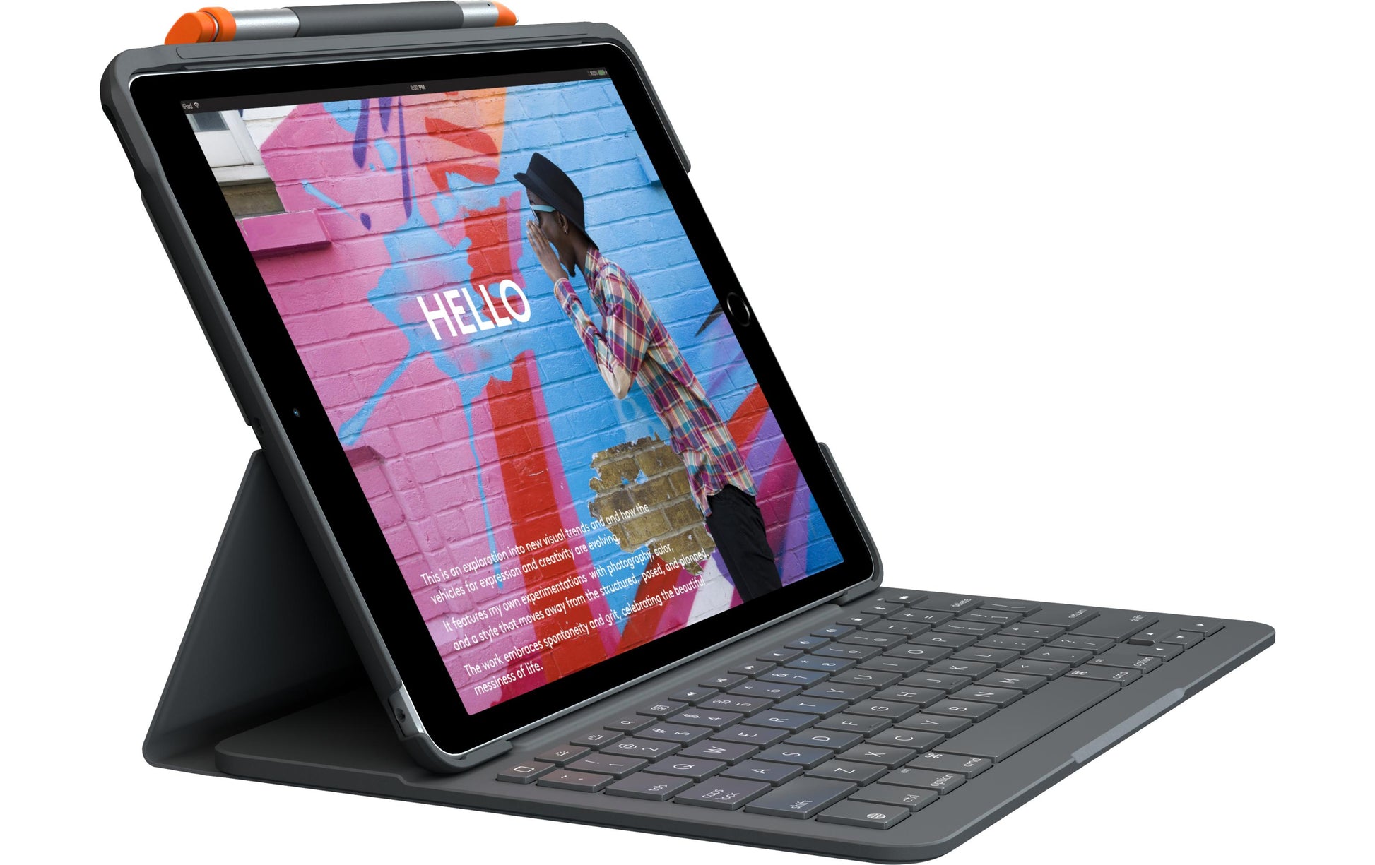 Logitech Slim Folio – Tastatur, kabellos (Bluetooth), CH-Layout (DE-CH), aufladbar, Graphit – für iPad (7. Gen)