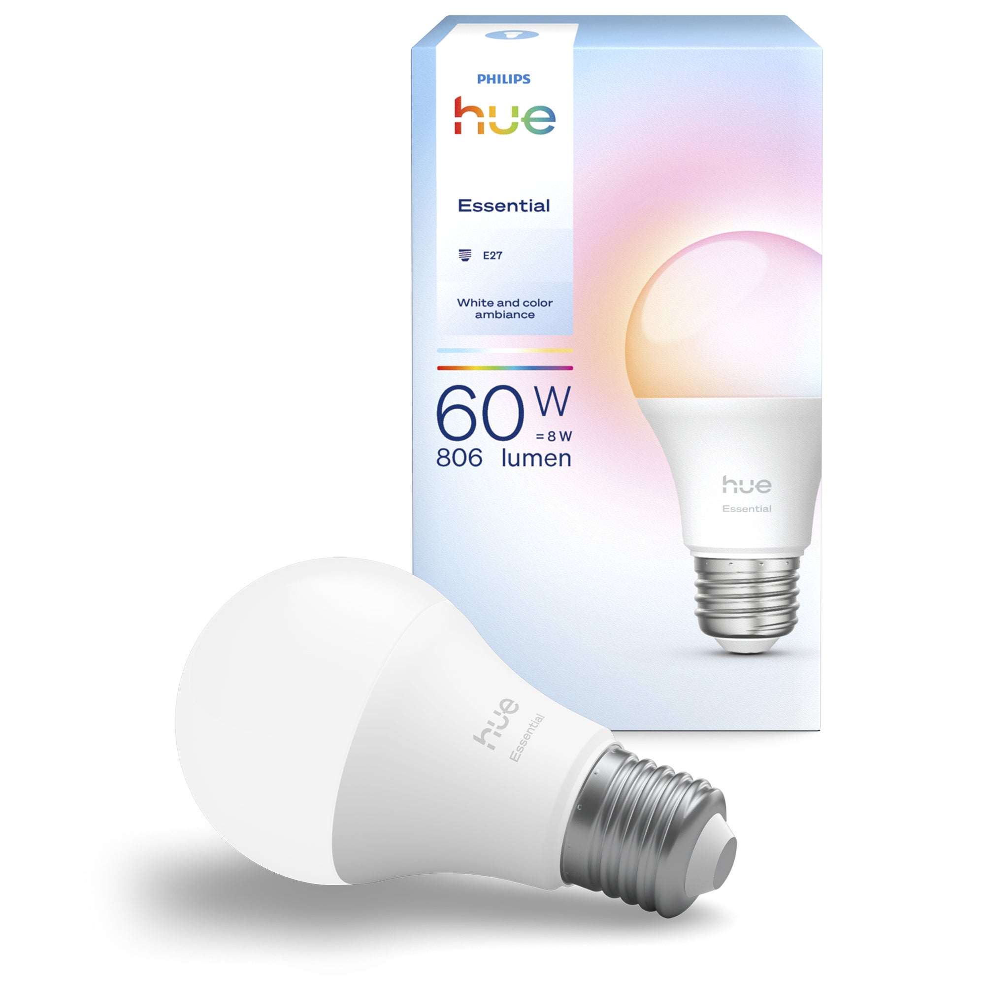 Philips Hue Essential LED-Leuchtmittel E27 – 8 W, 806 lm, 6500 K, mehrfarbig, für Bluetooth und iOS