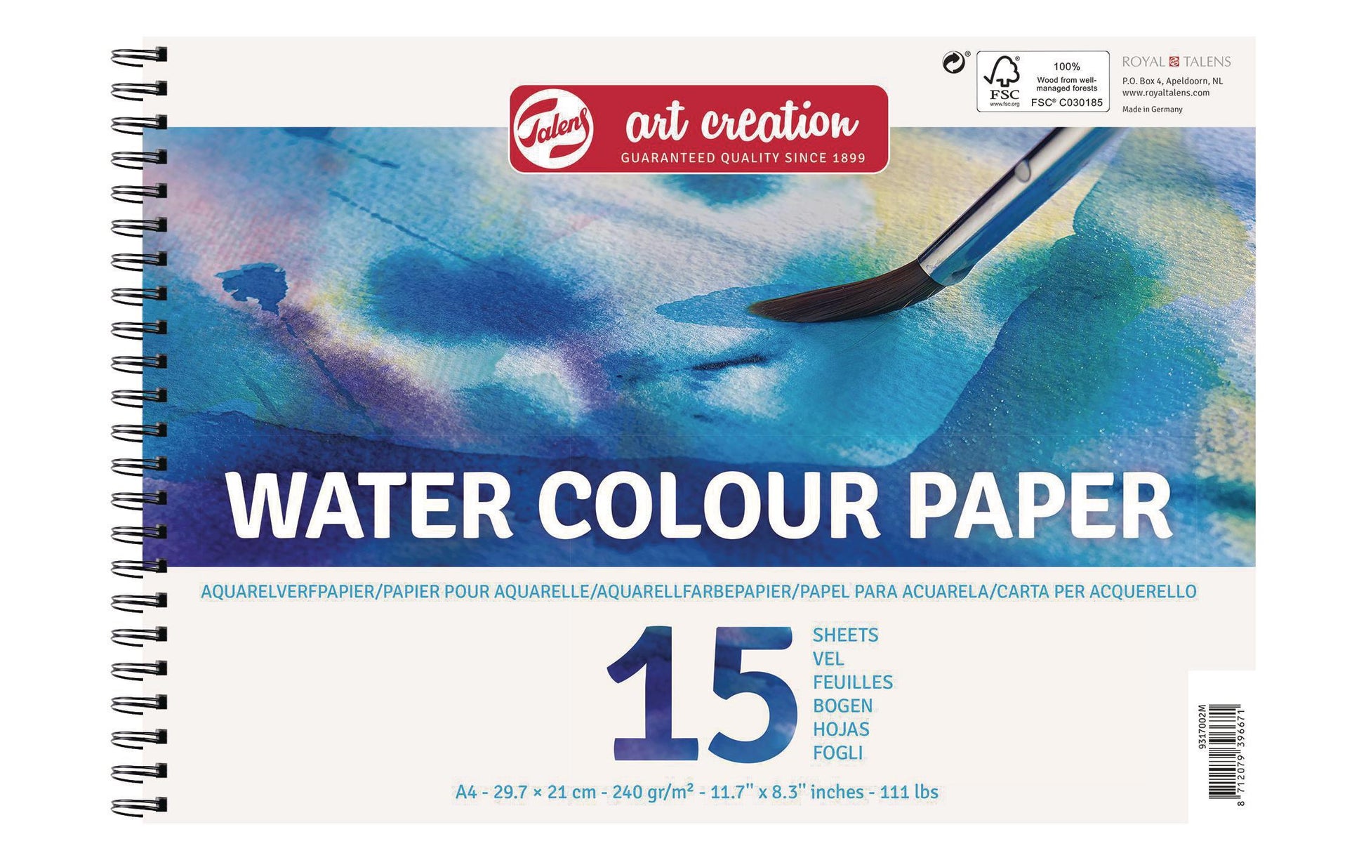 Talens Aquarellblock – A3, 240 g/m², Spirale, 15 Blatt, für Aquarell