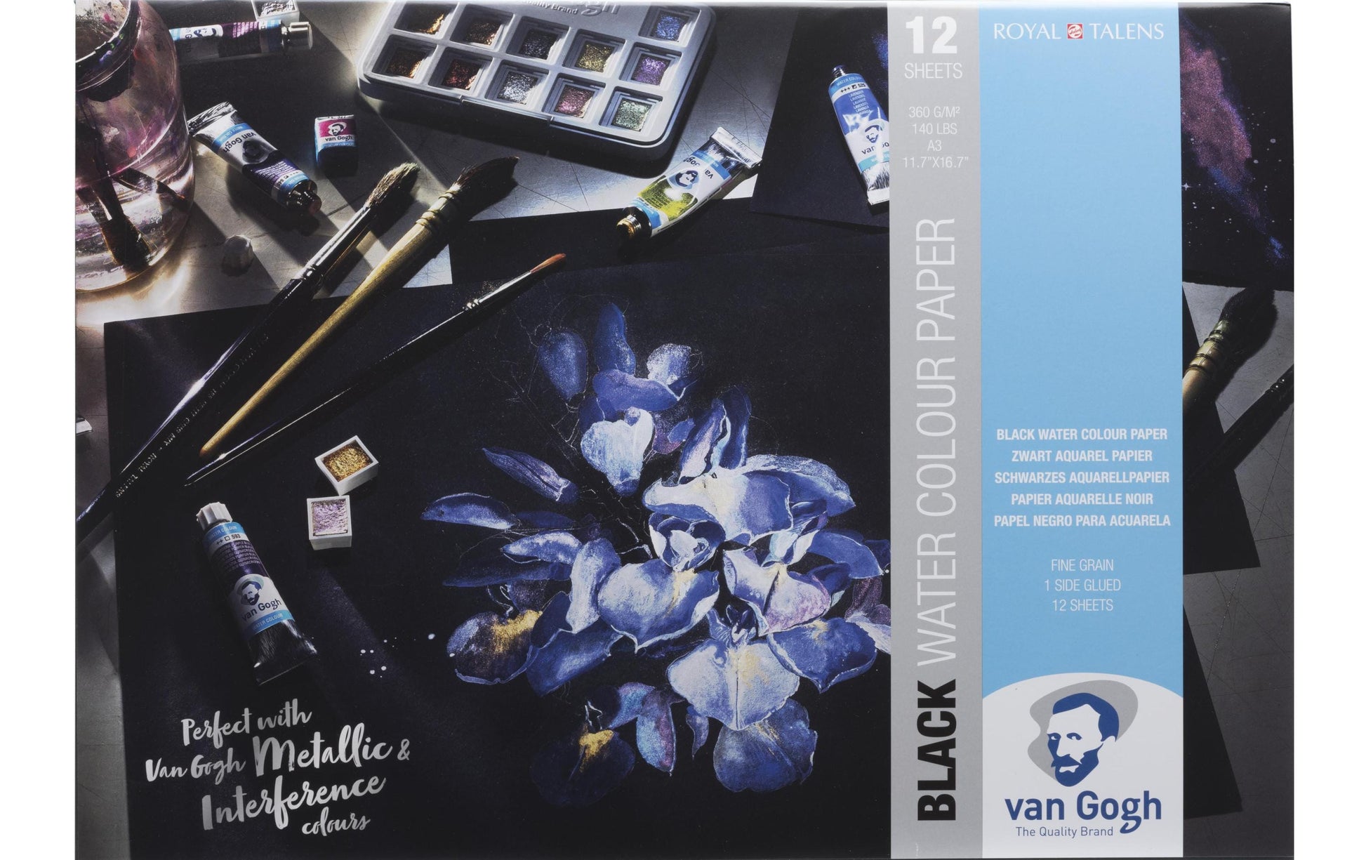Van Gogh Aquarellblock, Papier, 29,7 × 42 cm, Schwarz, 12 Blatt