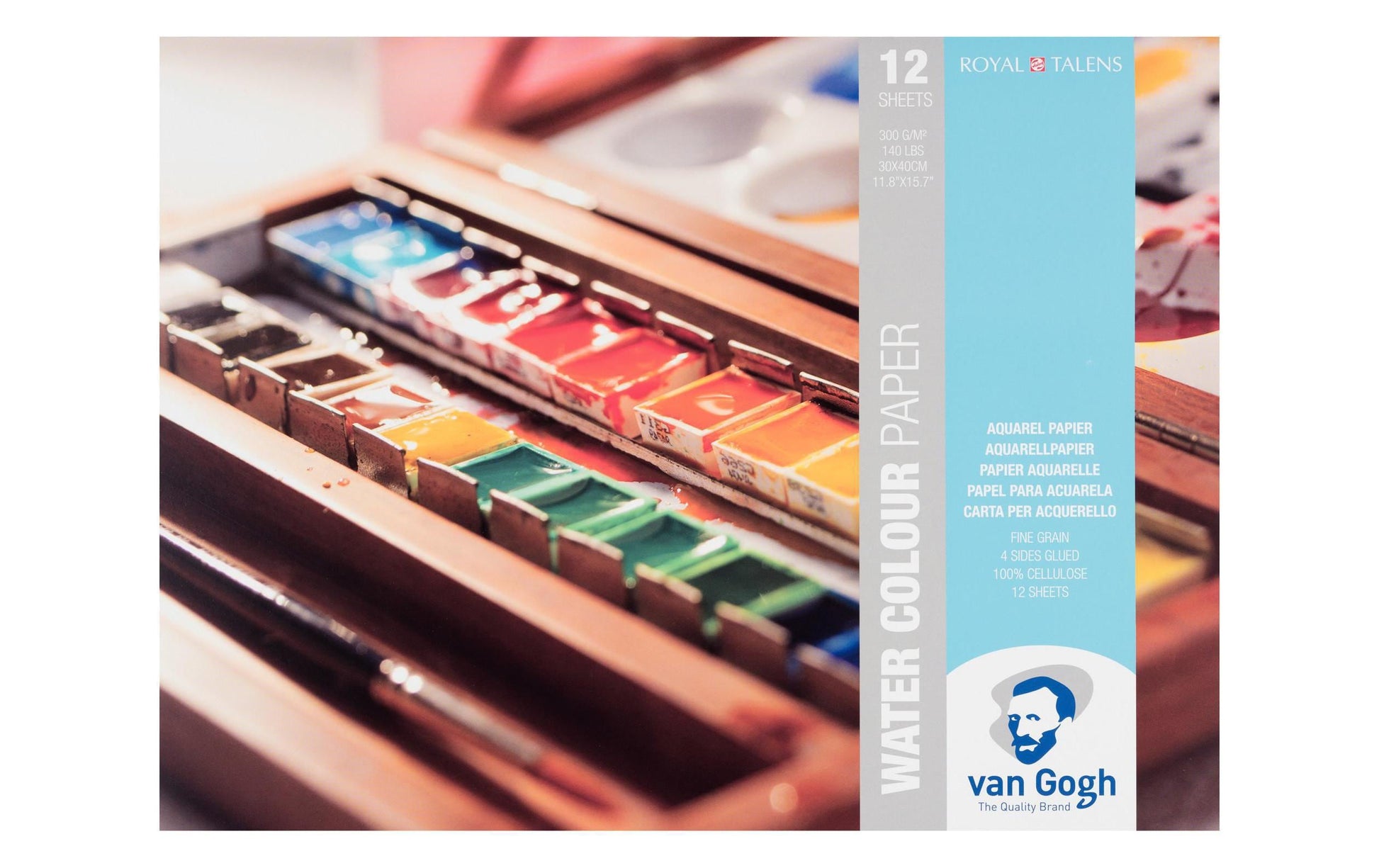 Van Gogh Aquarellblock – 30 × 40 cm – 300 g/m² – 4-seitig geleimt – 12 Blatt, weiss, kaltgepresst