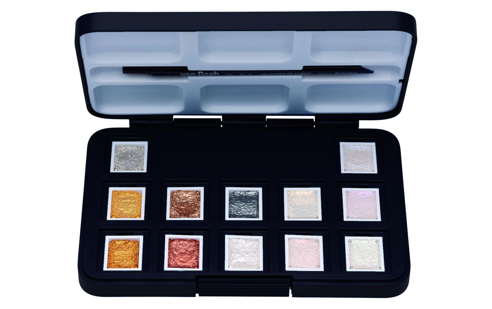 Van Gogh Pocket Box – Aquarellfarben – Set, 12 Farben, metallic & perleffekt, inkl. Schwamm & Pinsel
