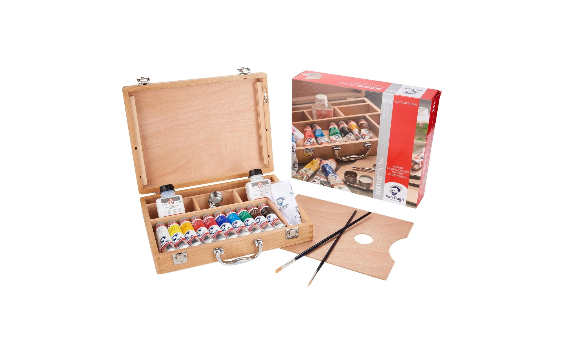Van Gogh Basis – Malkasten – 10 Farben, 10 × 40 ml, inkl. 2 Gläser & 2 Pinsel