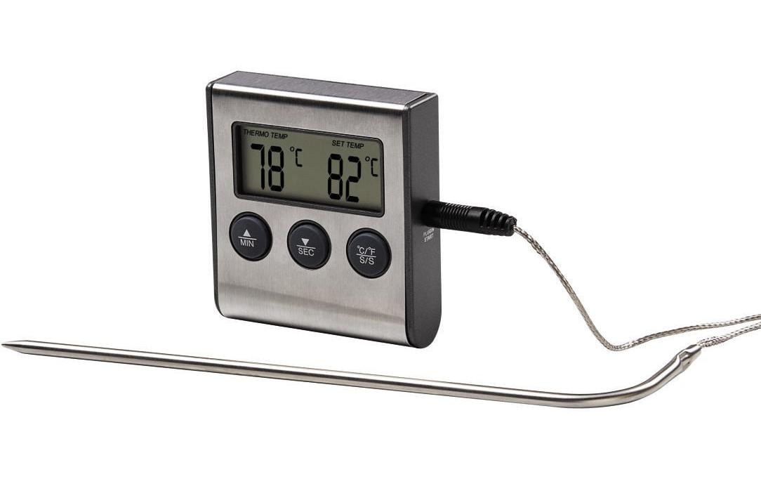 Xavax Digitales Bratenthermometer, Sonde 16 cm, Timer, kabelgebunden, Edelstahl/Kunststoff, schwarz/silber