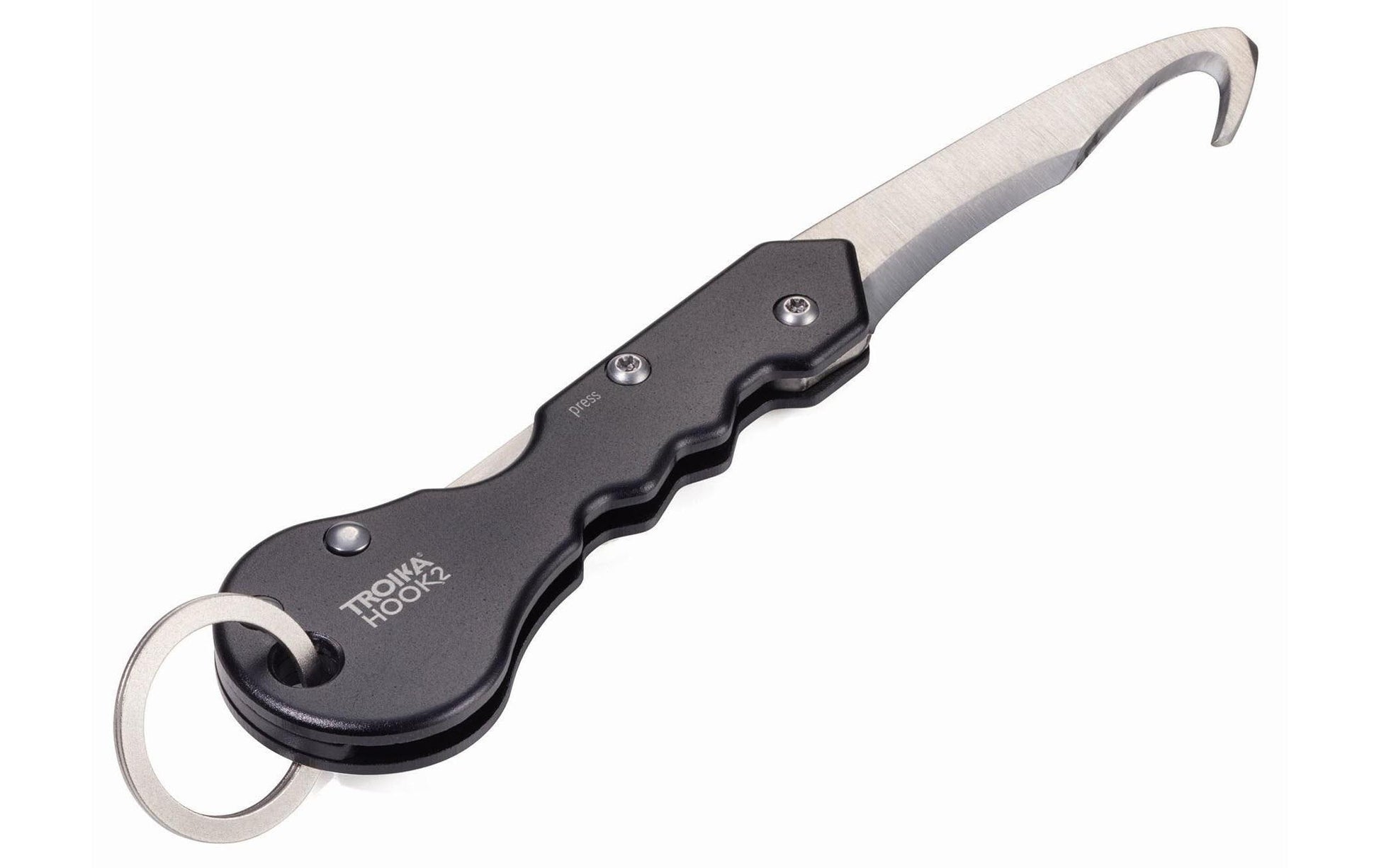TROIKA Schlüsselanhänger Hook 2 – Schlüsselkette, Aluminium, Schwarz/Silber, 68 × 24 × 5 mm