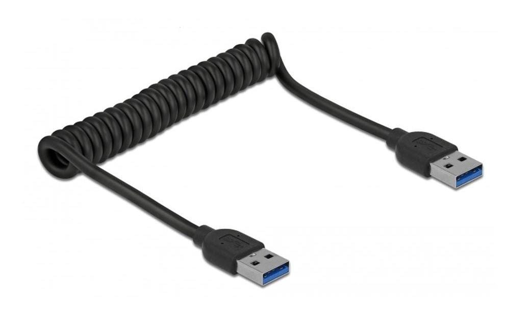 DeLOCK USB-Kabel, USB-A auf USB-A – USB 3.2 Gen 1 (5 Gbit/s) – 1,2 m – Spiralkabel, Goldstecker – Schwarz