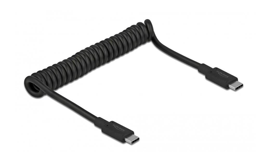 DeLOCK USB-C auf USB-C Kabel – USB 3.2 Gen 2 (10 Gbit/s) – 0,7 m – Spiralkabel, TPU-Mantel – Schwarz