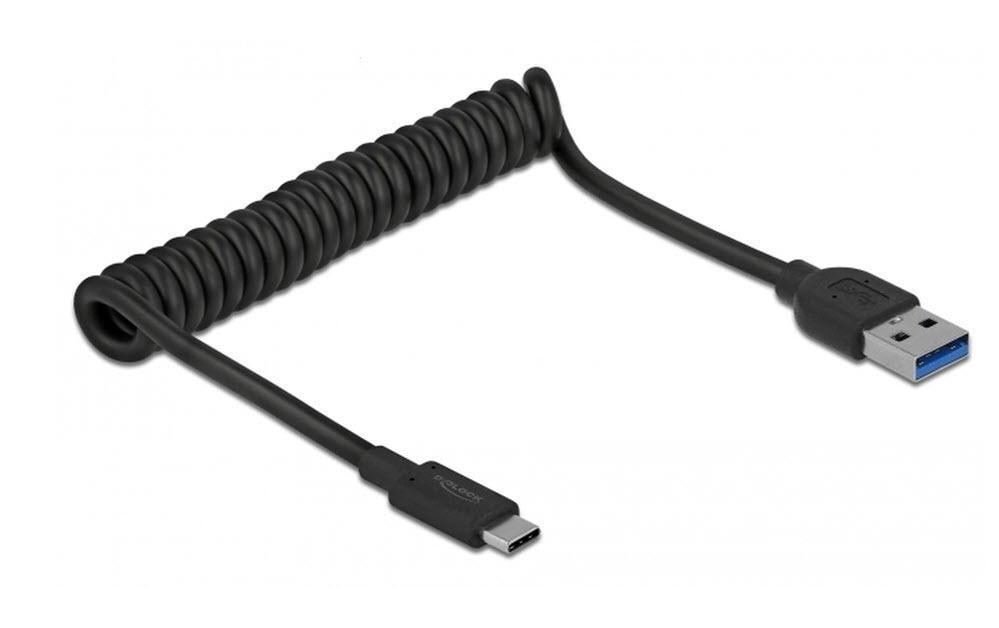 DeLOCK USB-A auf USB-C Kabel – USB 3.2 Gen 2 (10 Gbit/s) – 1,2 m – Spiralkabel, Goldstecker – Schwarz