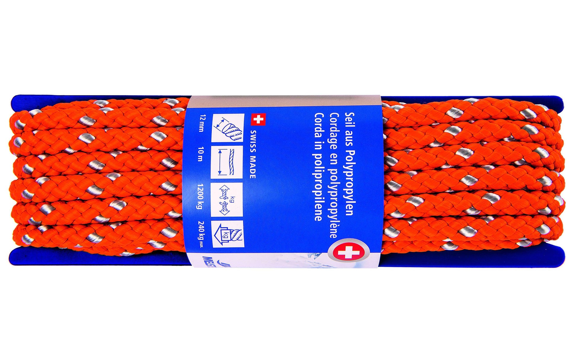 Meister & Cie Meister – Kordel Polypropylen, orange/silber Ø 12 mm × 10 m, Reisskraft 1200 kg