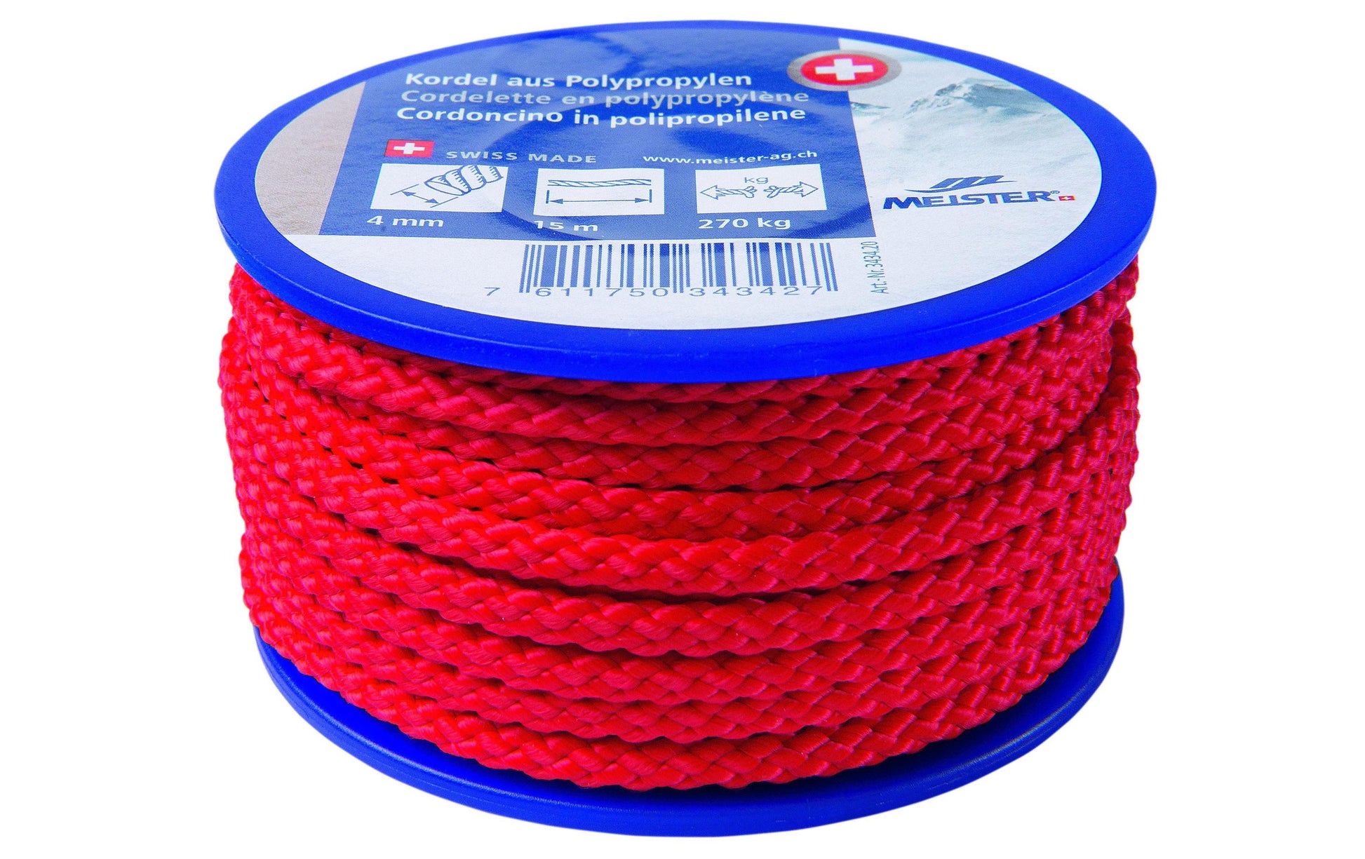 Meister & Cie Meister – Kordel Polypropylen, rot Ø 4 mm × 15 m, Reisskraft 270 kg