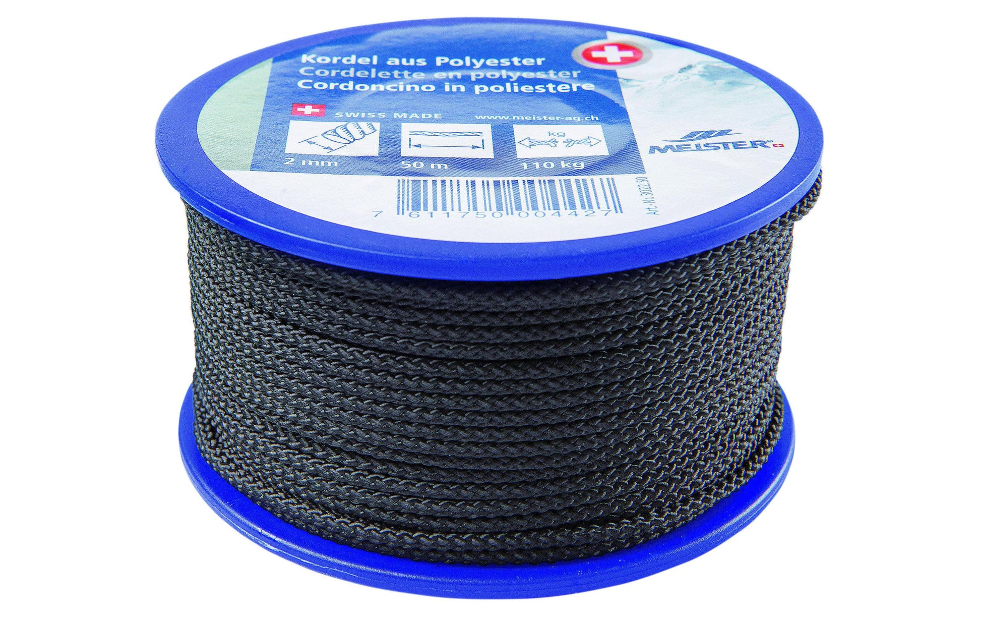 Meister & Cie Meister – Polyesterkordel, Schwarz Ø 2 mm × 50 m, Reisskraft 80 kg