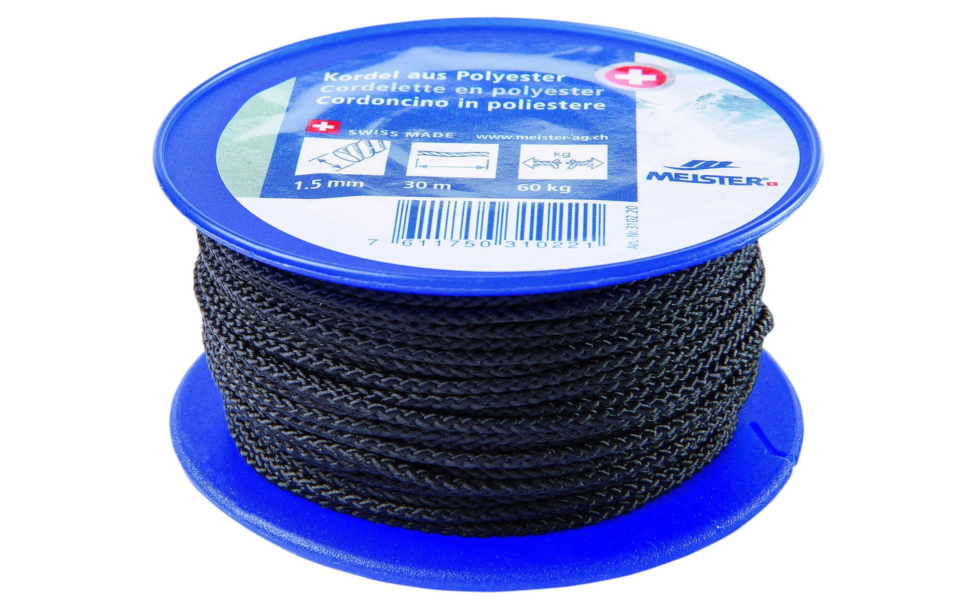 Meister Polyesterkordel, Schwarz Ø 1,5 mm × 30 m, Reisskraft 60 kg