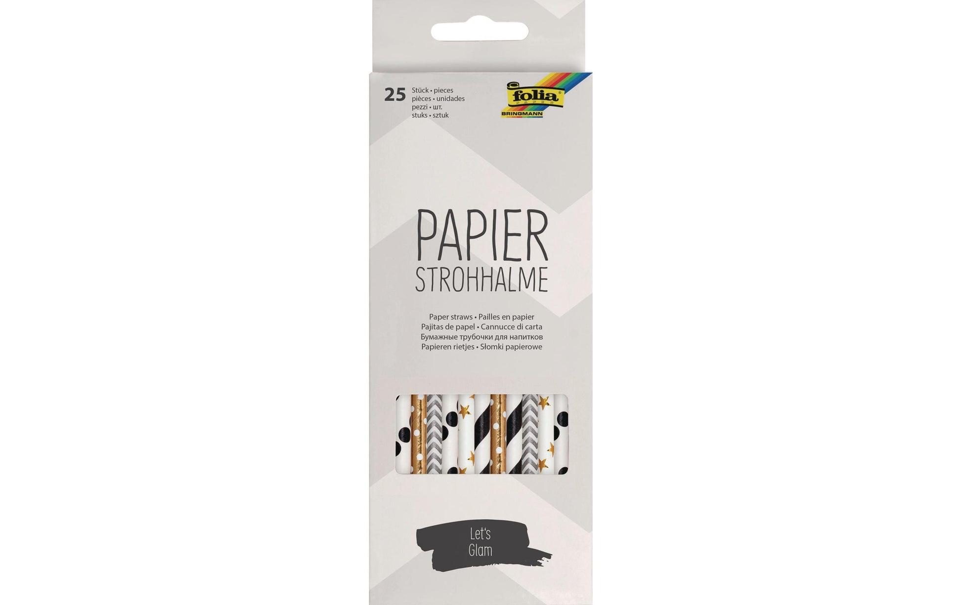 Folia Papierstrohhalme, Ø 6 mm 20 cm, gold/weiss – 25 Stk.