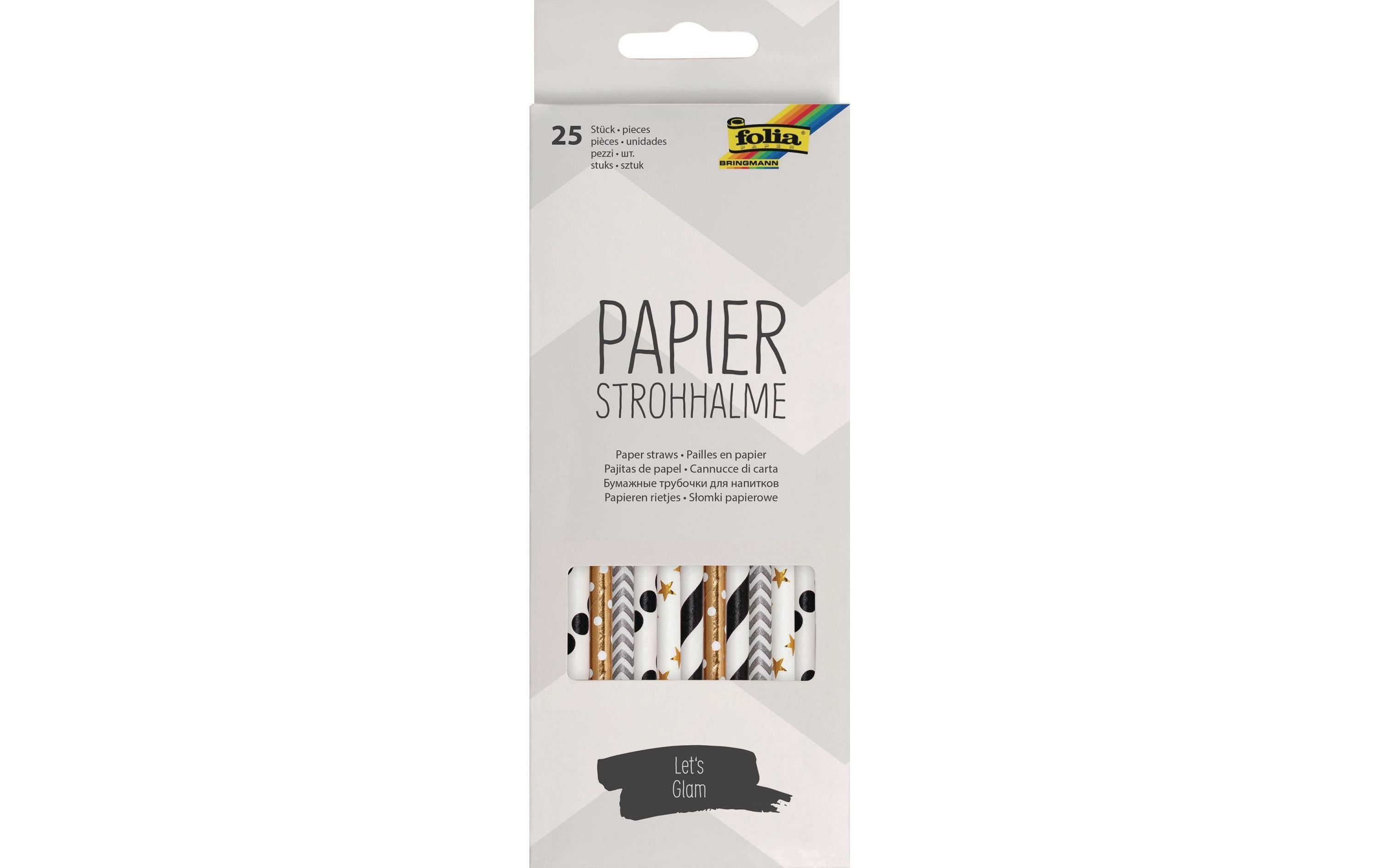 Folia Papierstrohhalme, Ø 6 mm 20 cm, gold/weiss – 25 Stk.