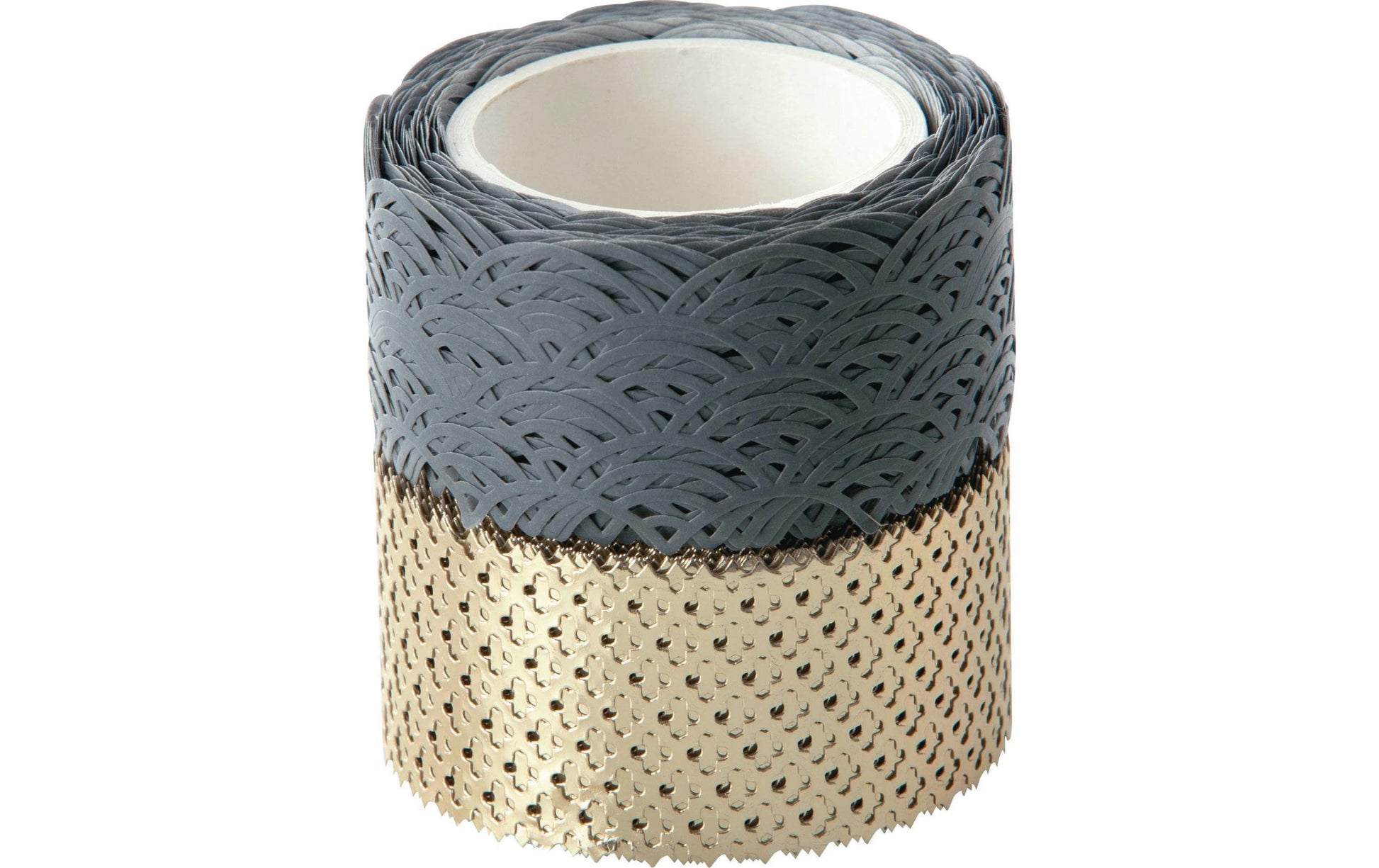 Folia Washi Tape Spitzenbordüre – wiederablösbar, Hotfoil, Papier, 25 mm × 5 m, Grau/Gold, 2 Rollen