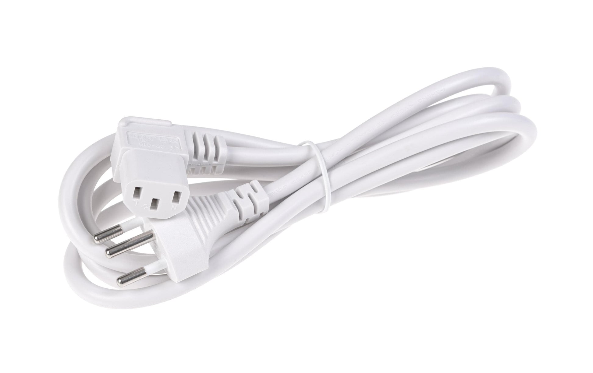 Diggelmann Netzkabel, T12 auf IEC C13, Winkelstecker, 2 m, Weiss