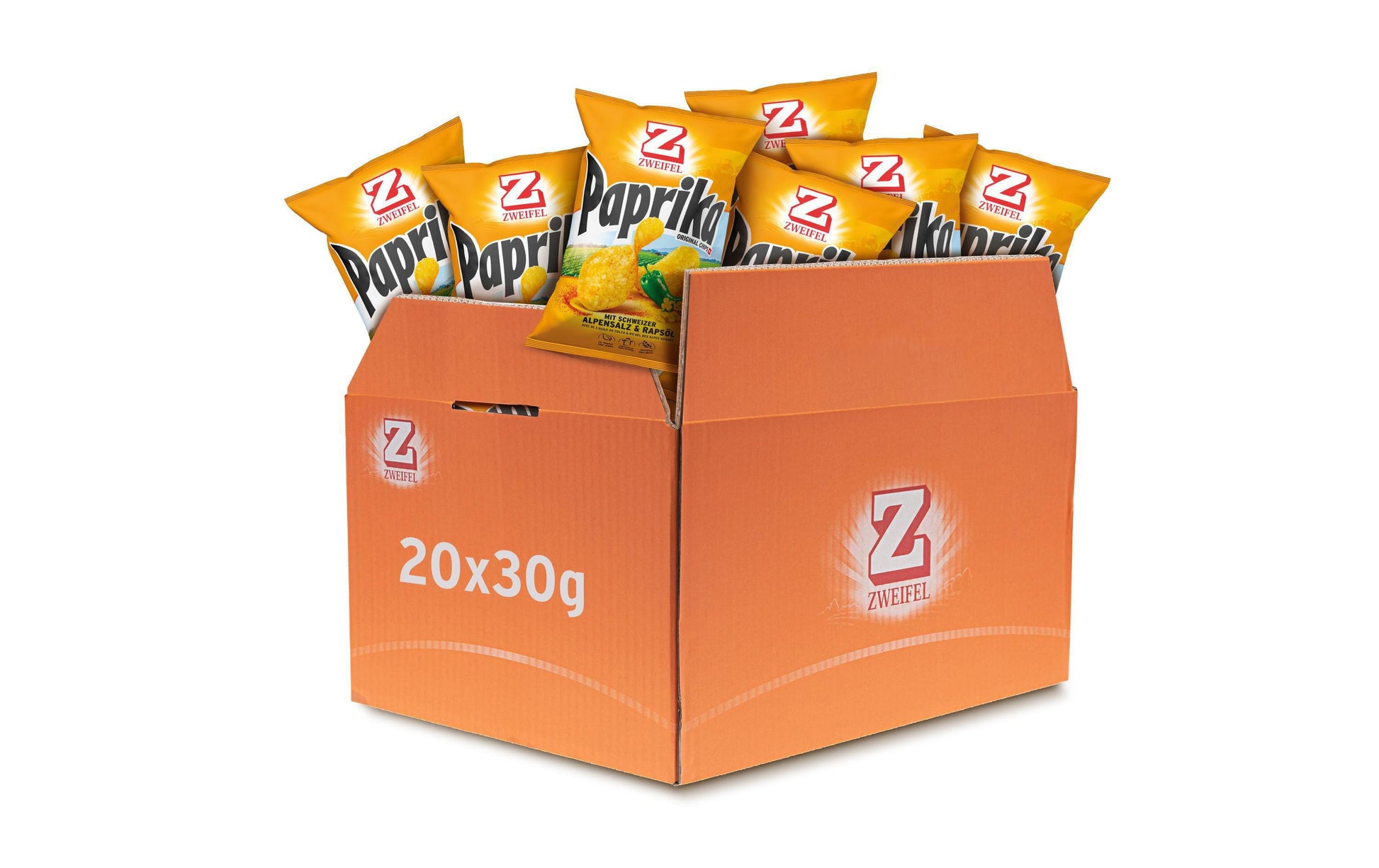 Zweifel Chips – Paprika, glutenfrei, vegan – 20 × 30 g