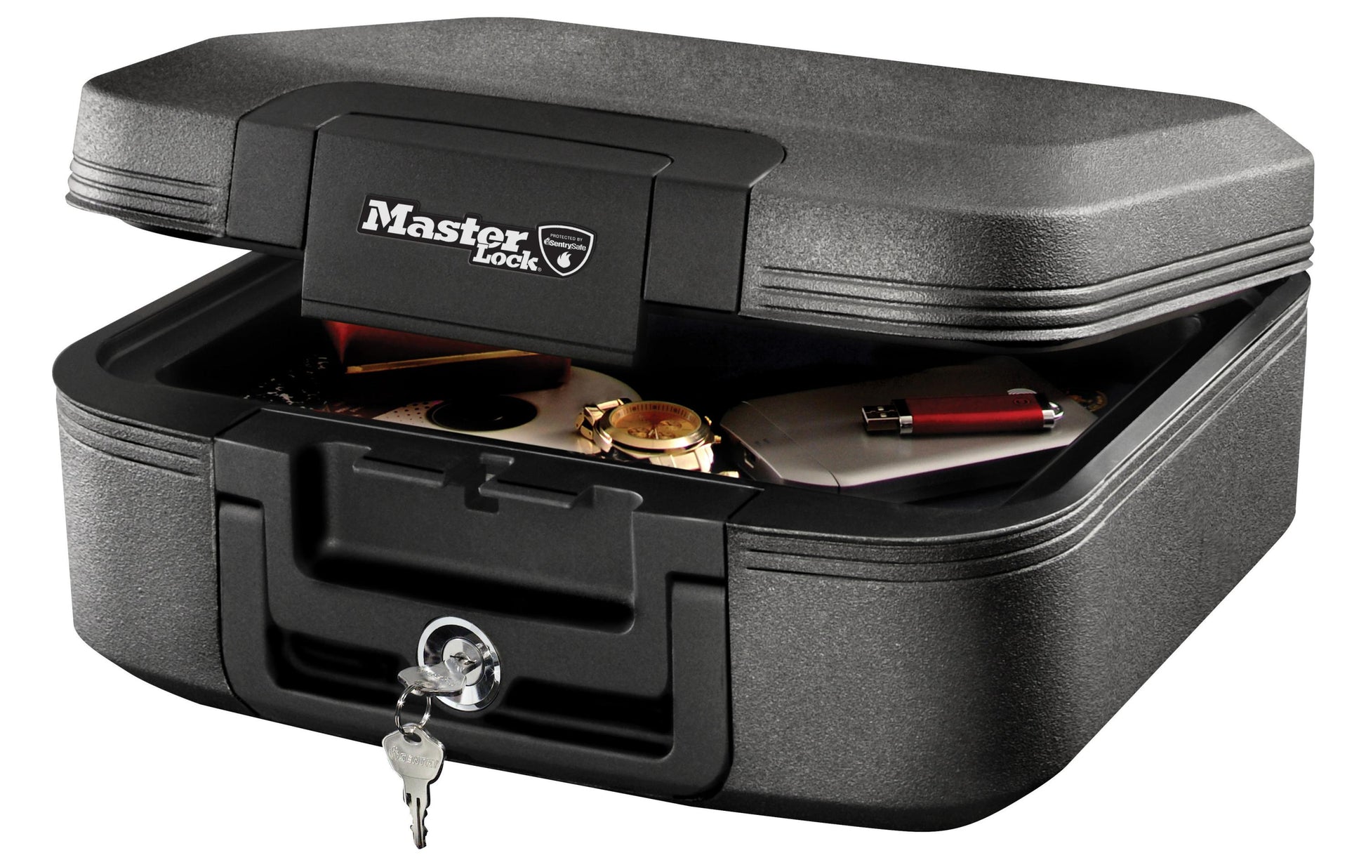 Master Lock Feuerschutzbox LCHW20101 – Schlüsselschloss – 7,8 l – Feuerschutz 30 Min, Wasserfest – Schwarz