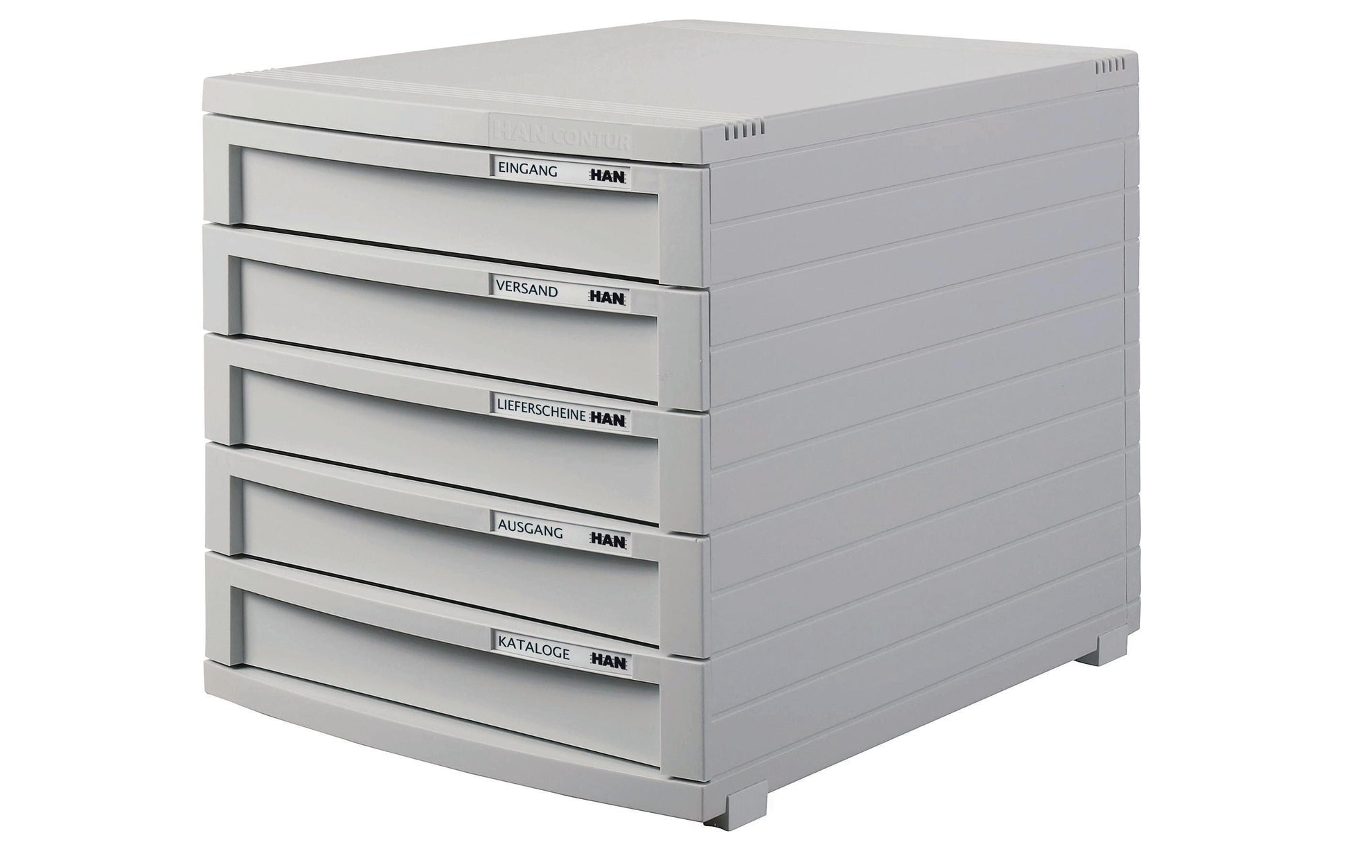 HAN Contur Schubladenelement – 5 Schubladen, für A4, grau, Polystyrol (PS), B 382 × H 307 × T 300 mm