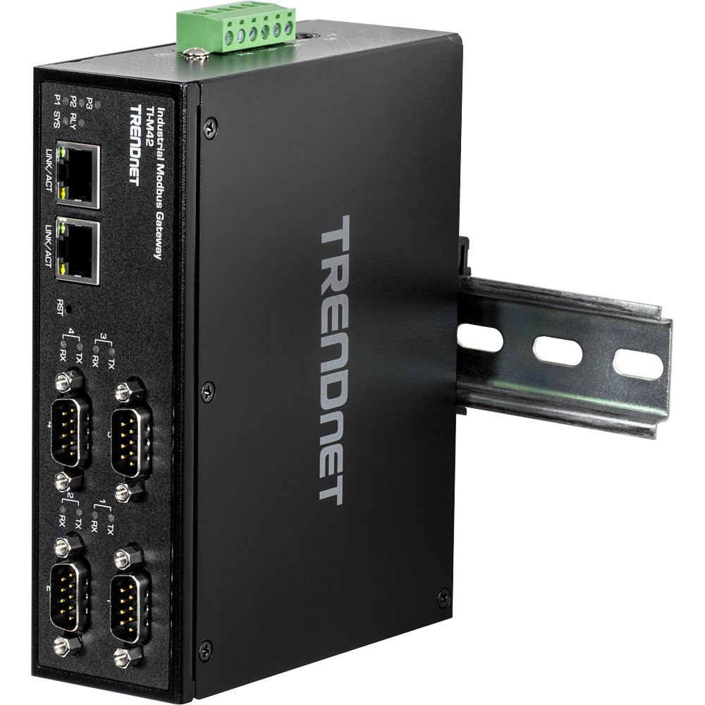 TRENDnet TI-M42 Modbus-Gateway RS-232/422/485 zu Ethernet – 4× DB-9, 2× RJ-45 10/100 Mbit/s, 50–921,6 kbit/s