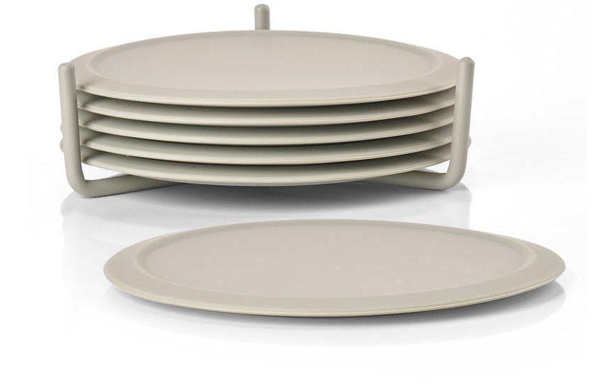 Zone Denmark Glasuntersetzer – 6er Set, Ø 10 cm, H 3,1 cm, Silikon/Metall, Grau, mit Halter