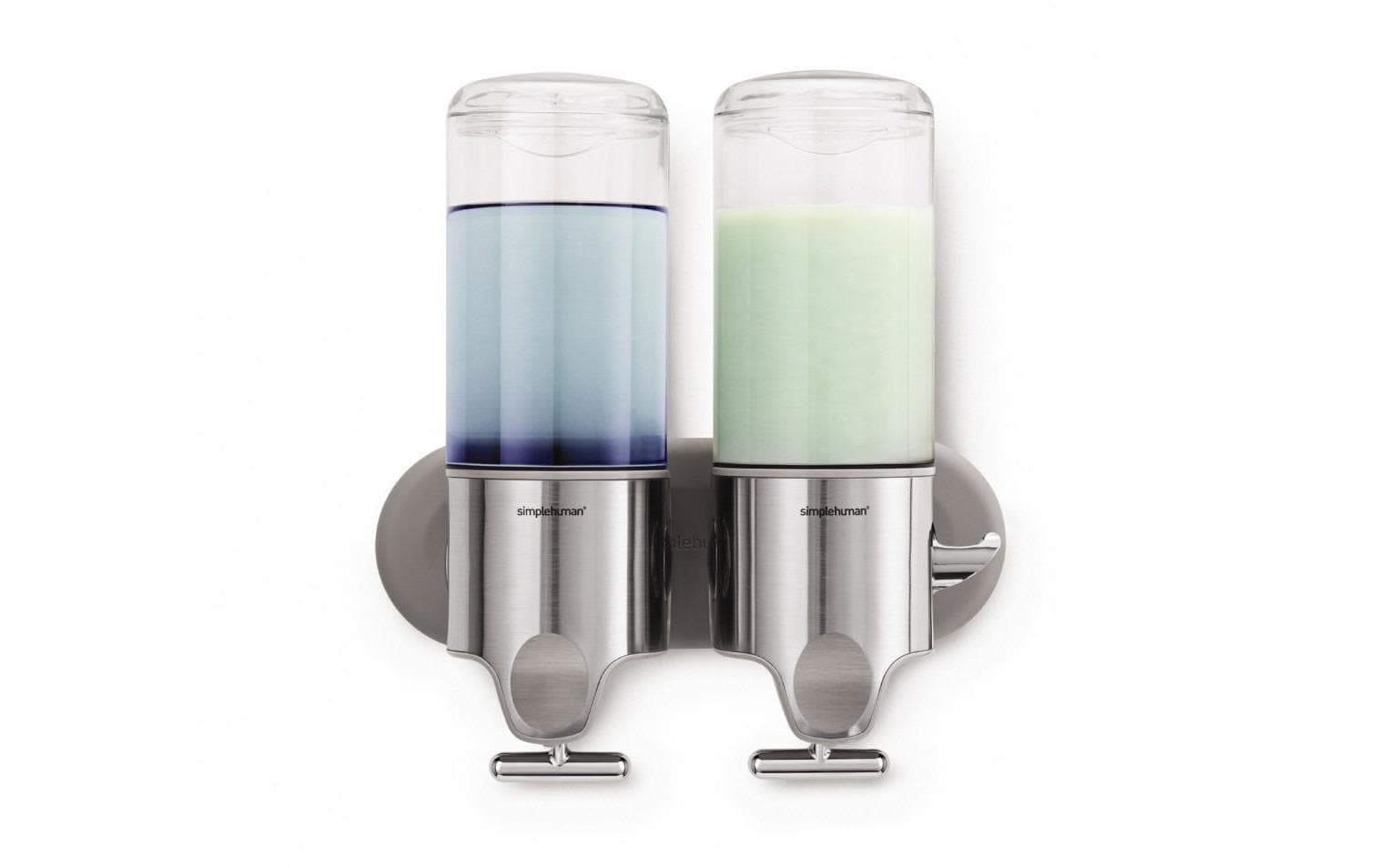 simplehuman BT1028 Manueller Seifenspender – Wandmontage – Doppelspender, 444 ml, Silber, Edelstahl