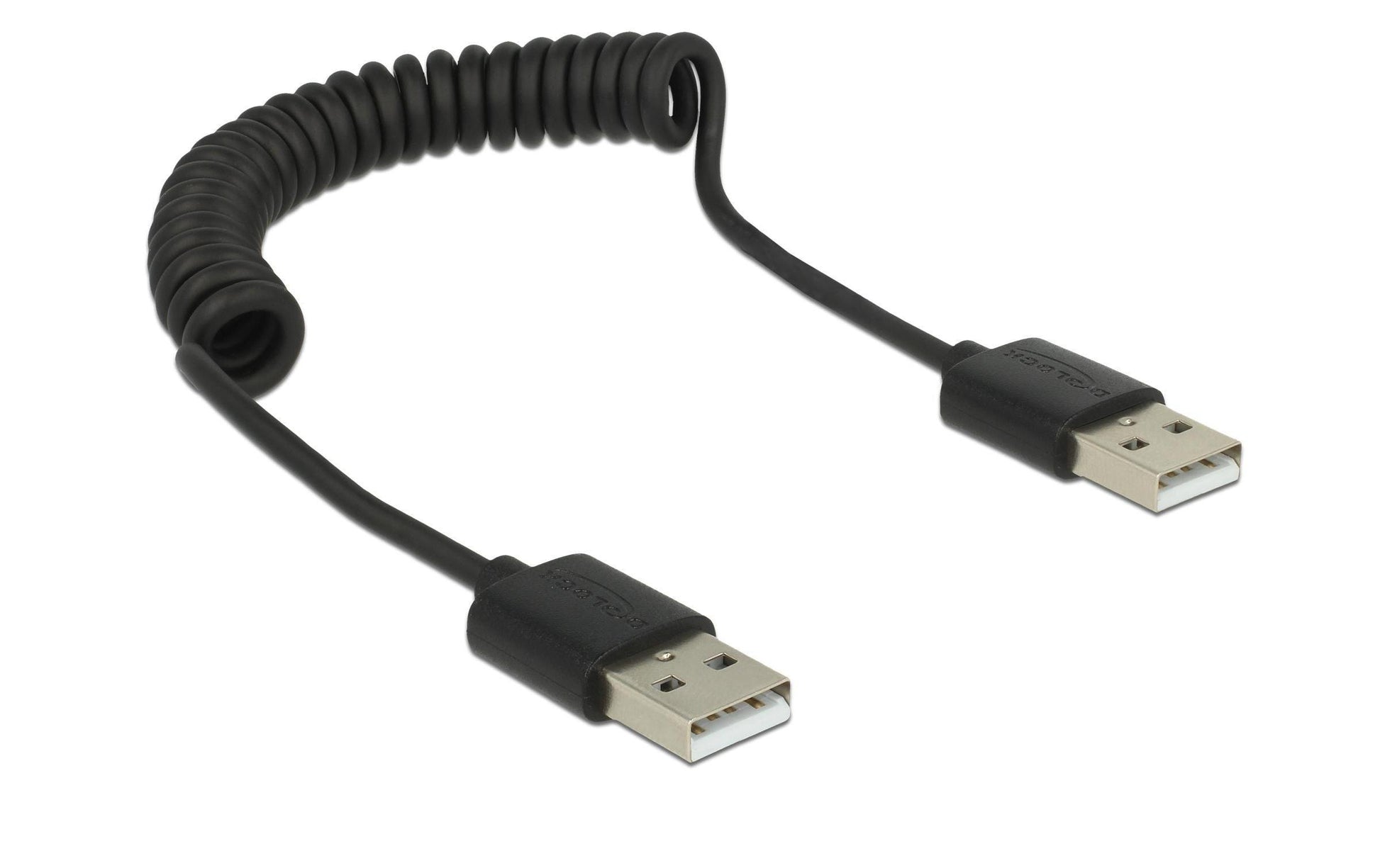 DeLOCK USB-A auf USB-A Kabel – USB 2.0 (480 Mbit/s) – 0,6 m – Spiralkabel – Schwarz