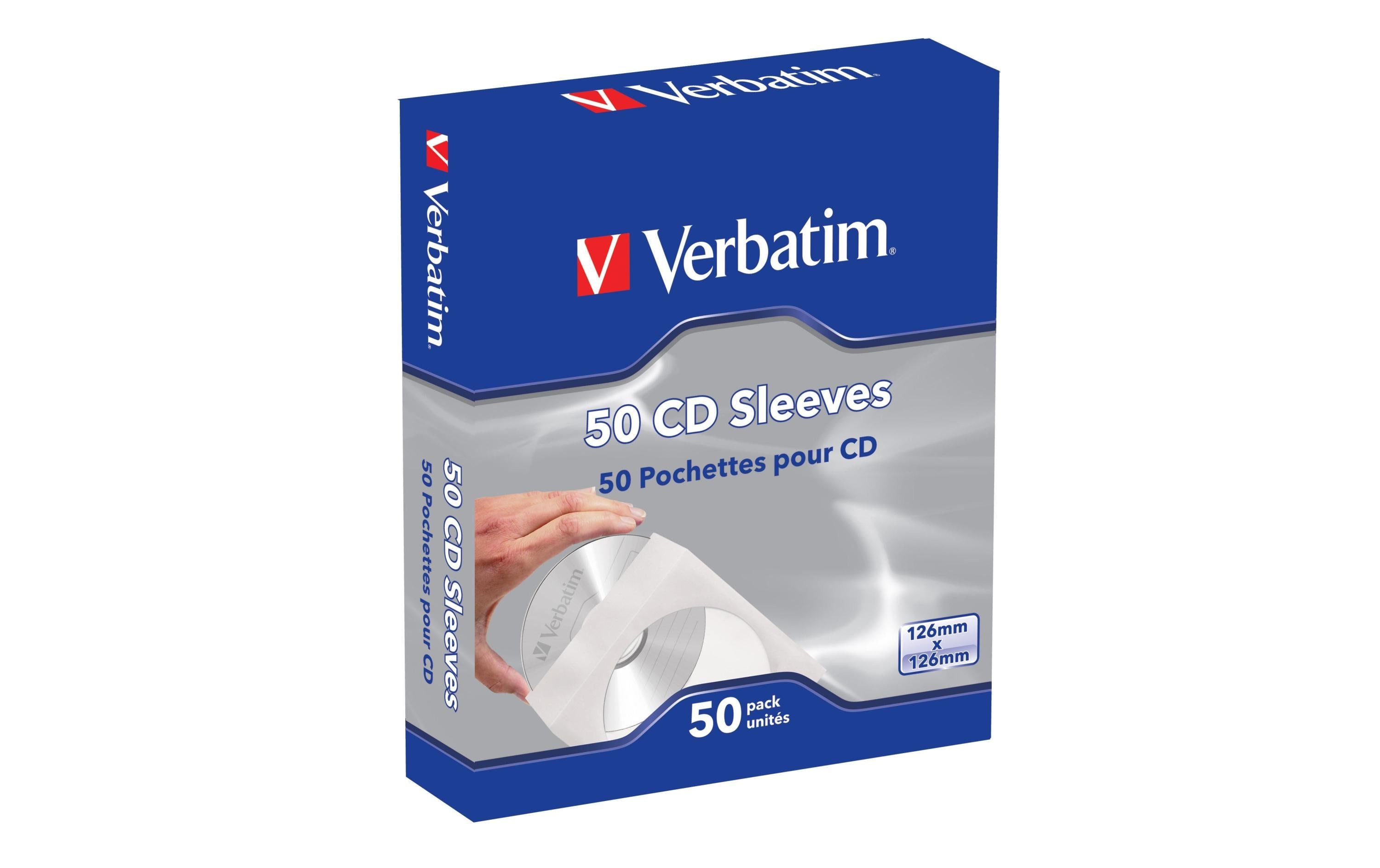 Verbatim CD-/DVD-Hüllen – 1 Disk, Papier, Weiss, mit Sichtfenster, 50er Pack