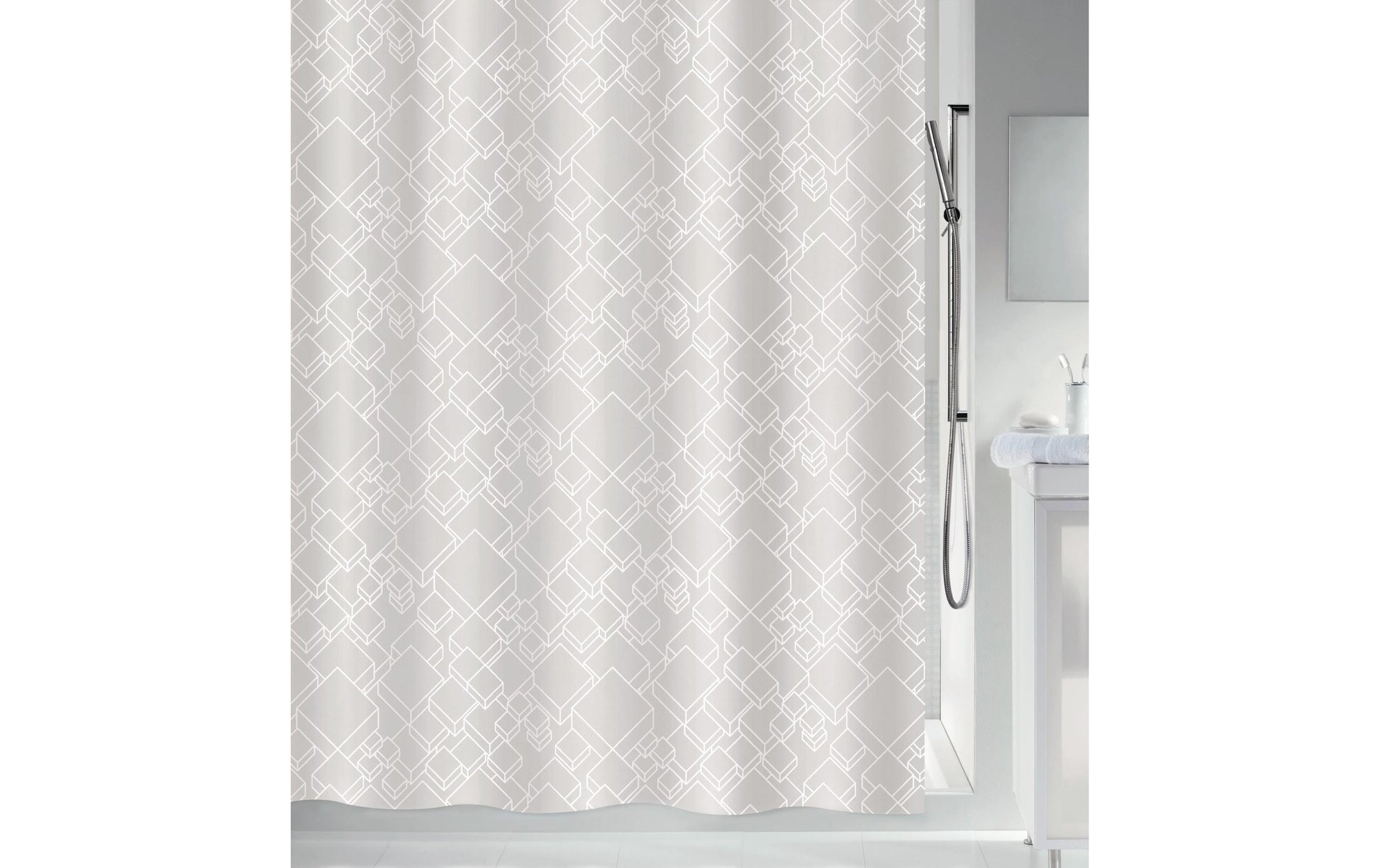 Spirella Duschvorhang PEER – 180×200 cm, Polyester (PES), Ringbefestigung, Grau/Weiss