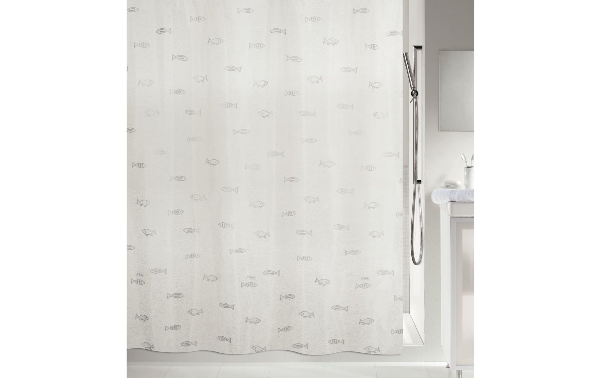 Spirella Duschvorhang – 180×200 cm, Polyester, mit Ringen, Silber