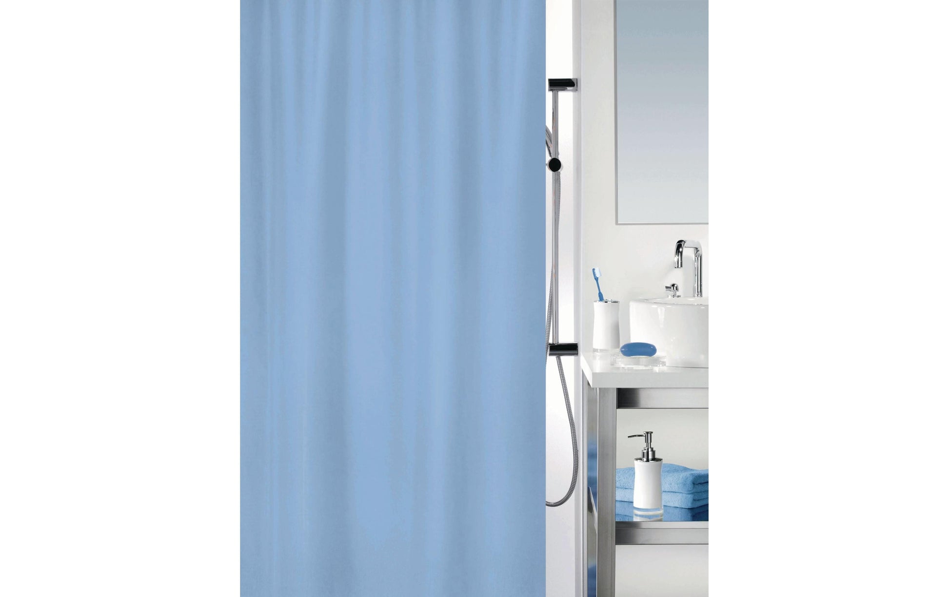 Spirella Primo Duschvorhang – 180 × 200 cm – Hellblau – Polyester – 40 °C