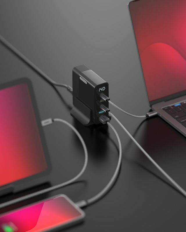 Sitecom CH-1004 USB-Desktop-Ladegerät 140 W – USB-C×3, USB-A×2 – PD, GaN, LED-Anzeige, EU-Stecker (Typ C)