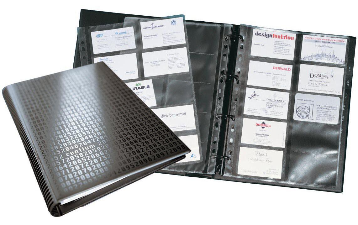 Durable Visifix Centium Visitenkartenalbum 400 Visitenkarten – für A4, 20 Hüllen, schwarz, B 255 × H 315 mm