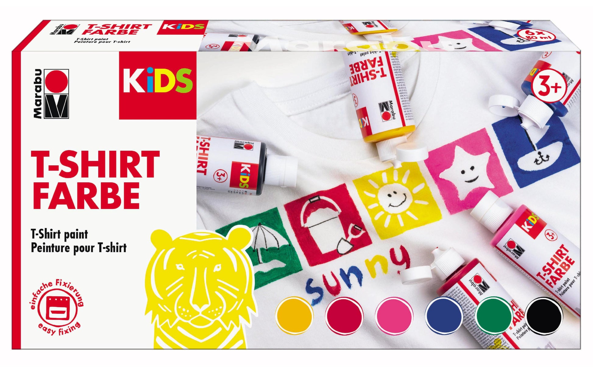 Marabu KiDS Textilfarbe – Mehrfarbig – 6 Farben, 6×80 ml (480 ml) – für helle Stoffe