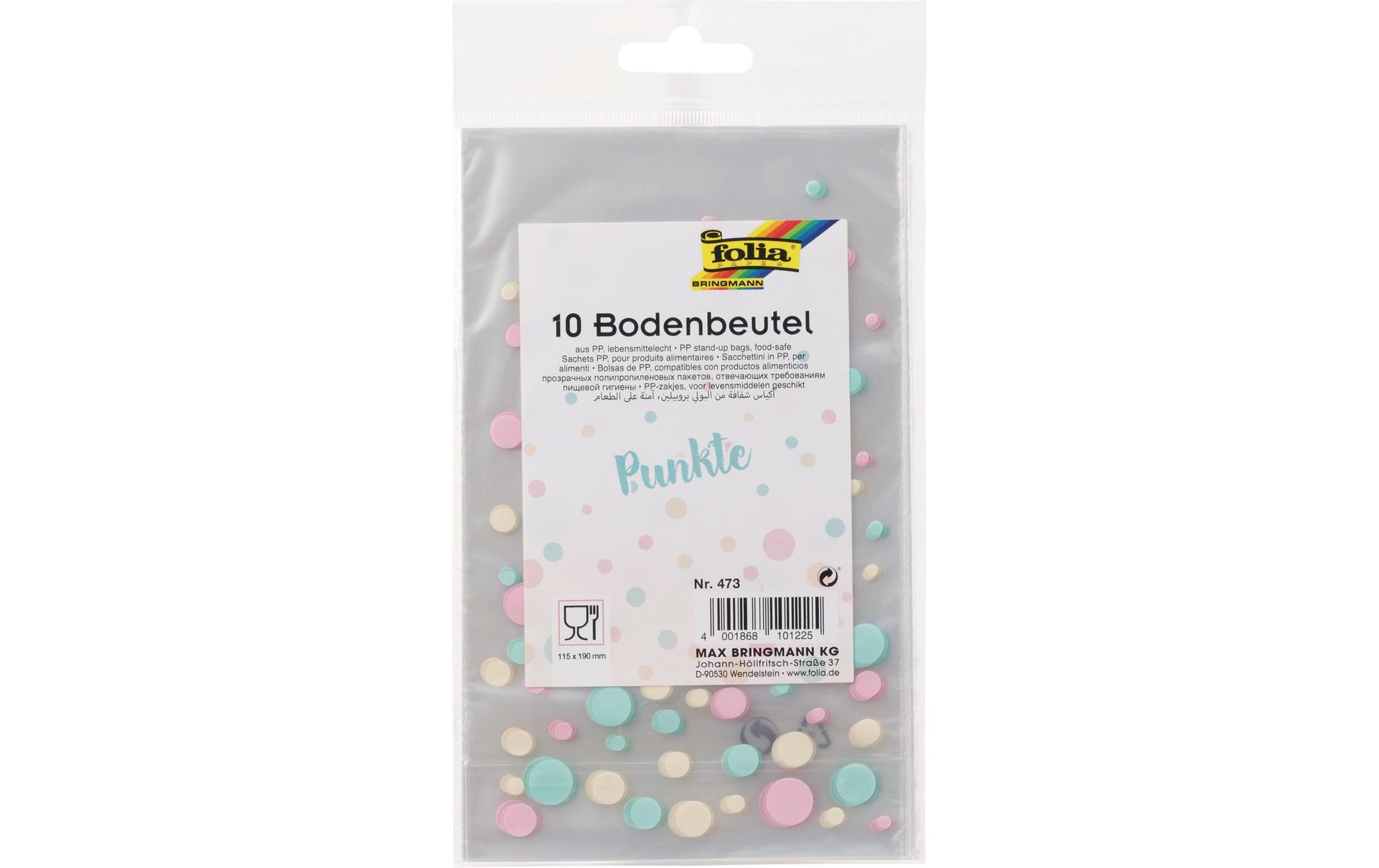 Folia Geschenktüten – Punkte – mit Kreuzboden – 115 × 190 mm – 10 Stk., Kunststoff